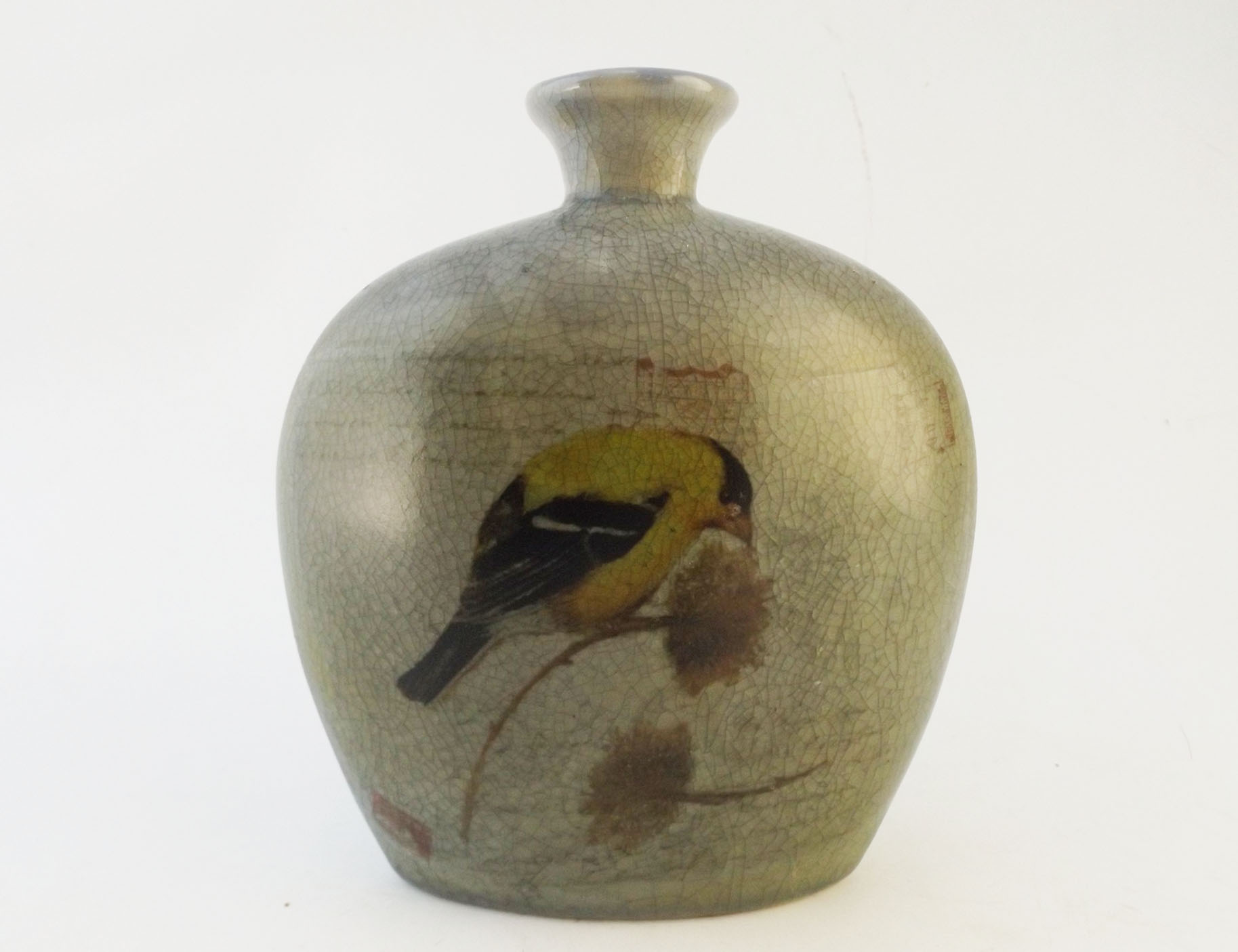 French Raku Vase with Goldfinch