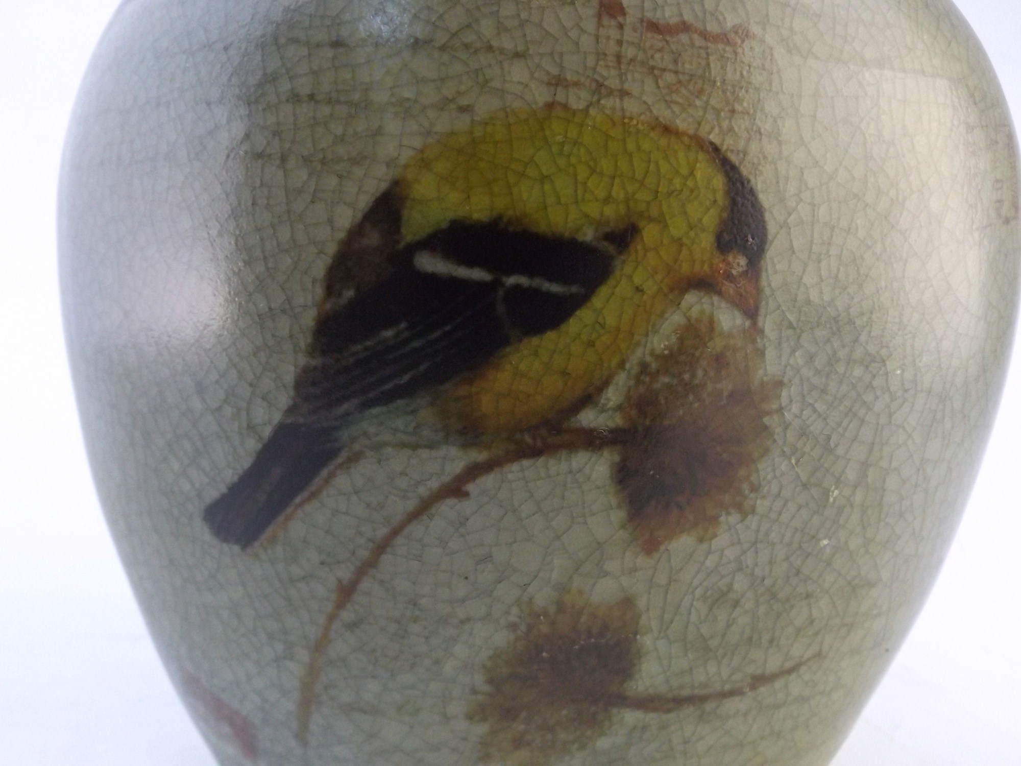 French Raku Vase with Goldfinch