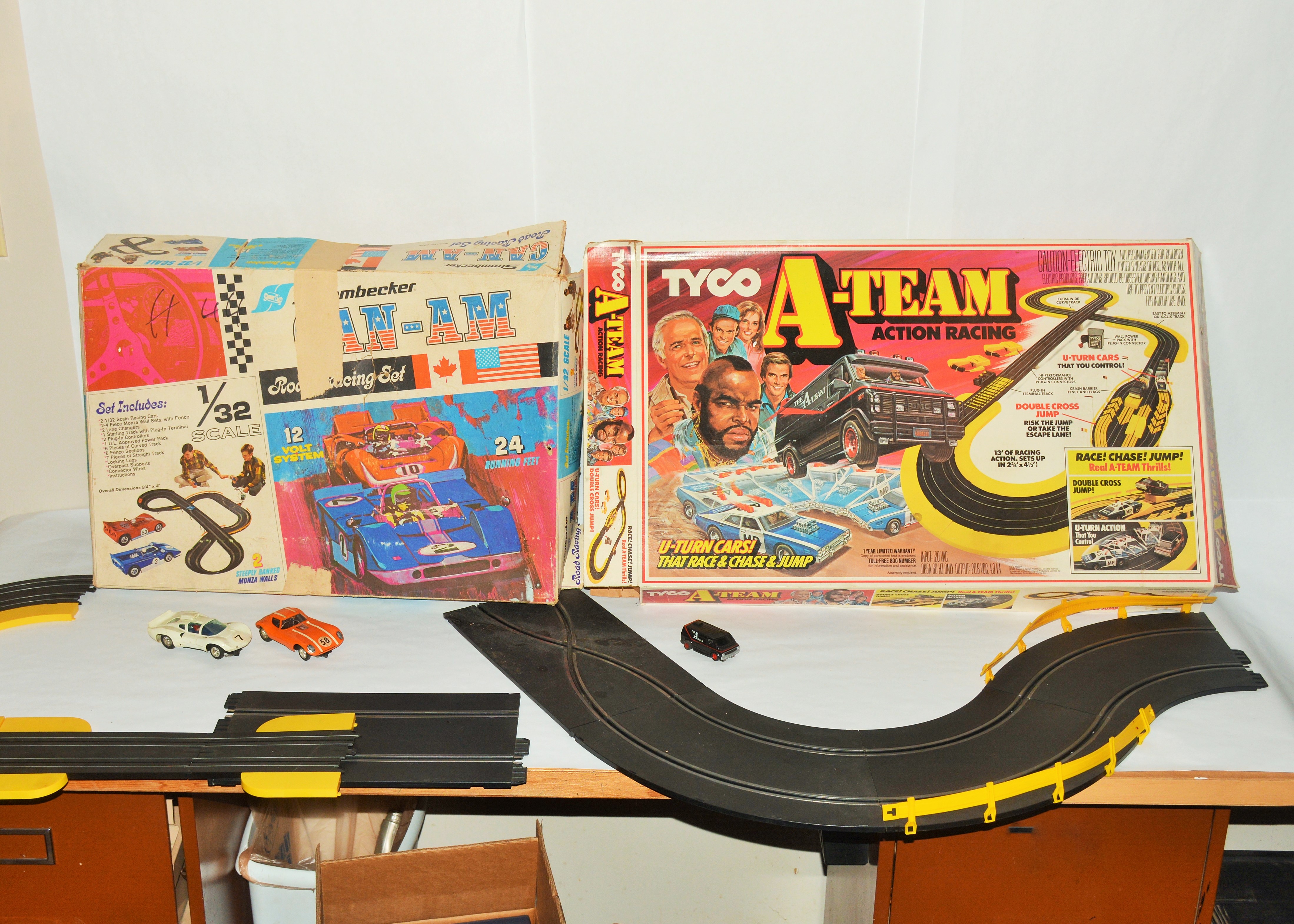 Vintage 1966 Strombecker and 1983 A-Team Electric Race Tracks