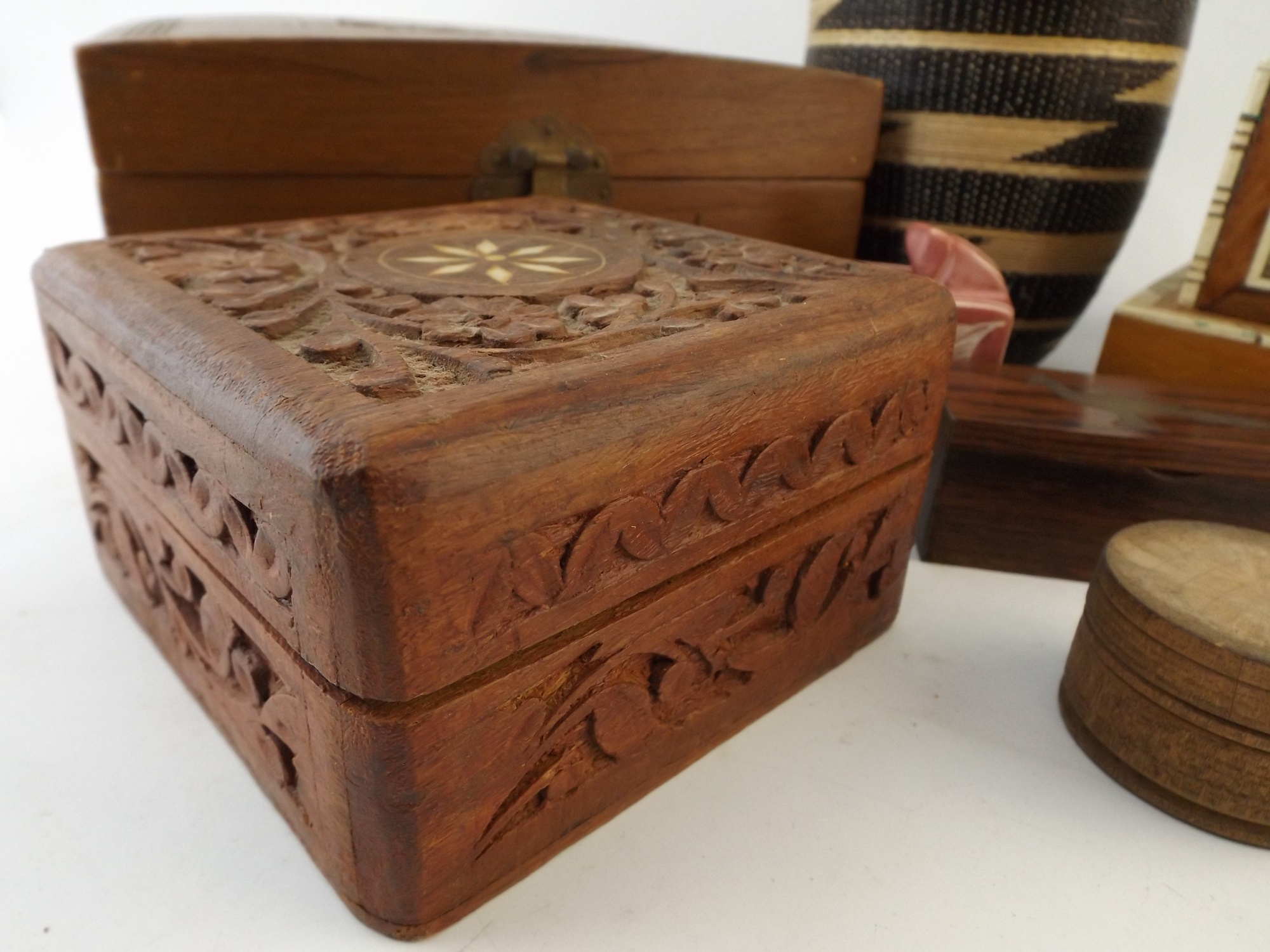 Inlaid Wooden Boxes and Rwandan Woven Basket