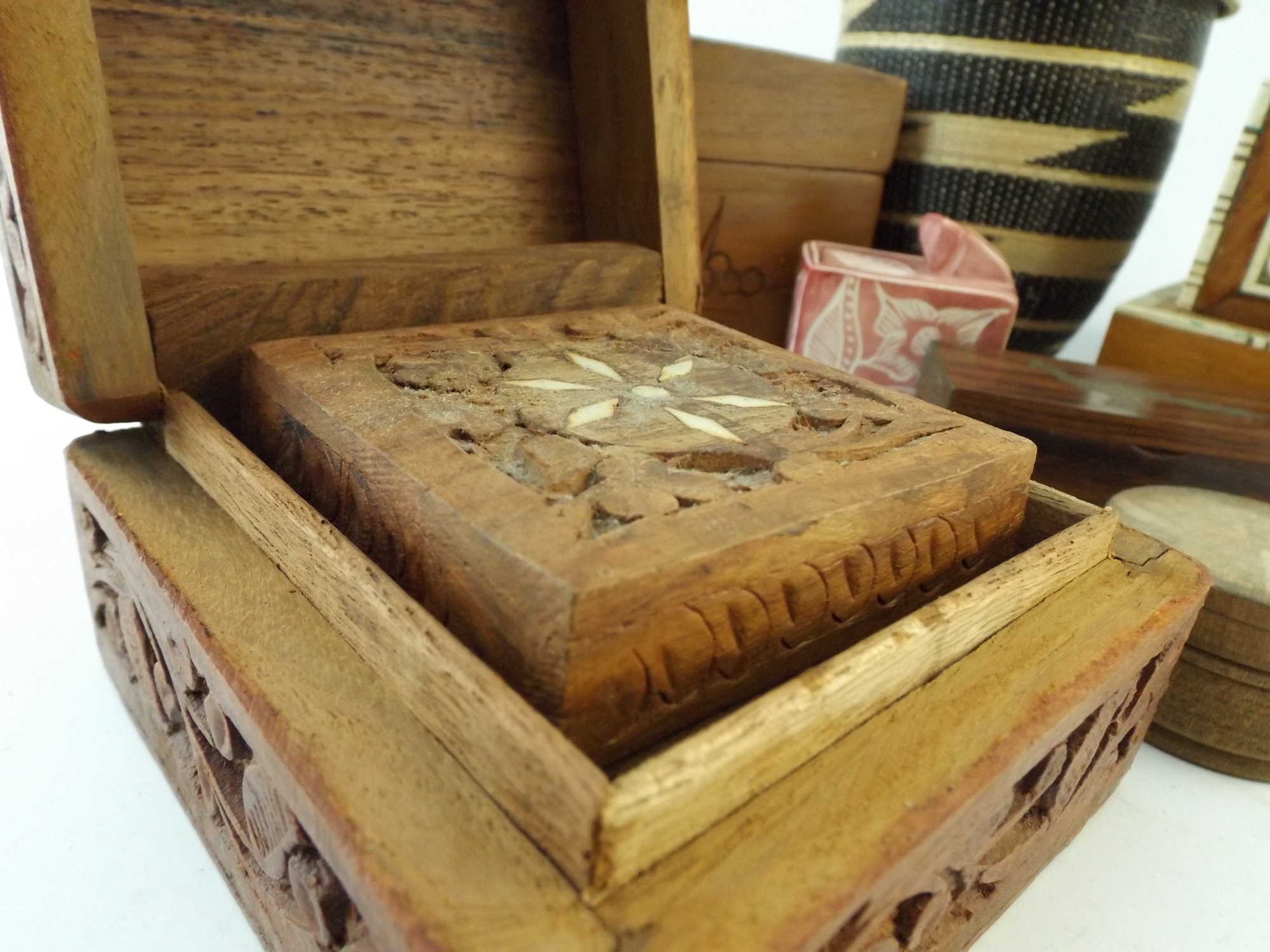 Inlaid Wooden Boxes and Rwandan Woven Basket