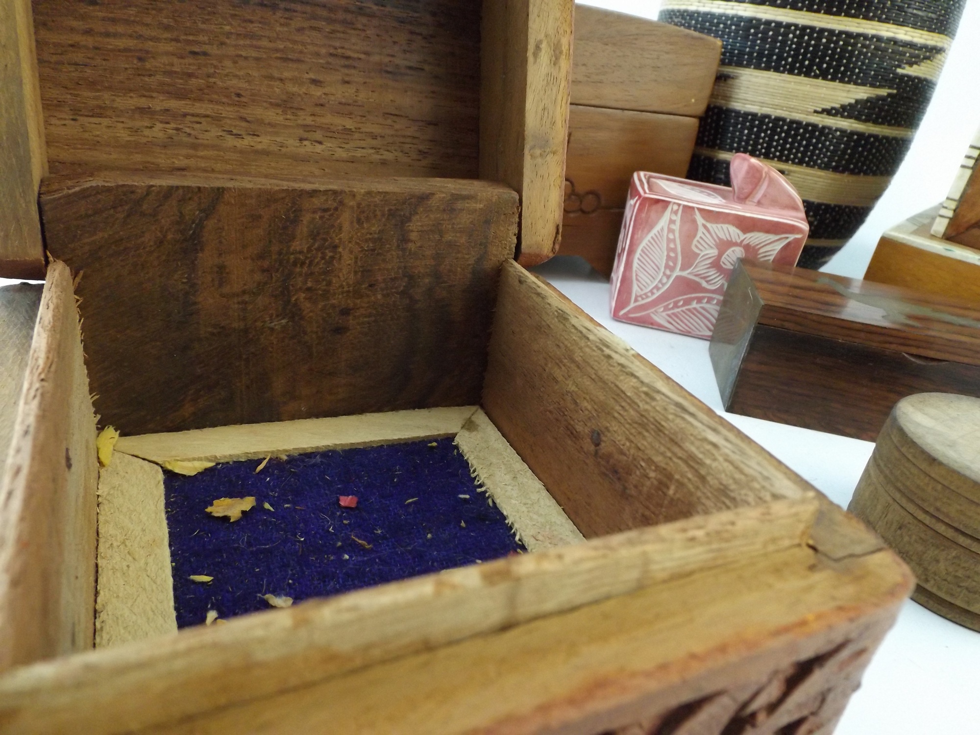 Inlaid Wooden Boxes and Rwandan Woven Basket