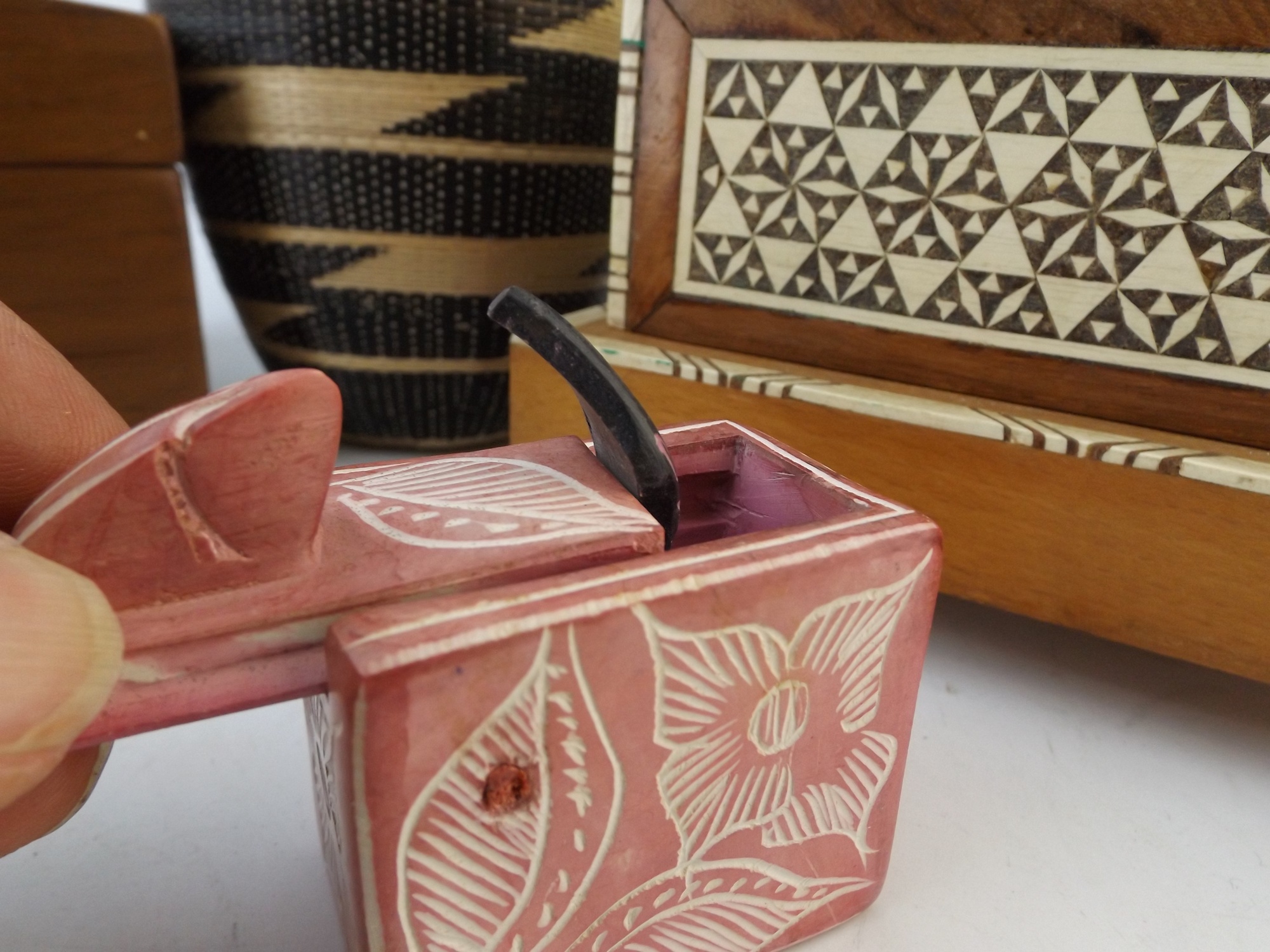 Inlaid Wooden Boxes and Rwandan Woven Basket