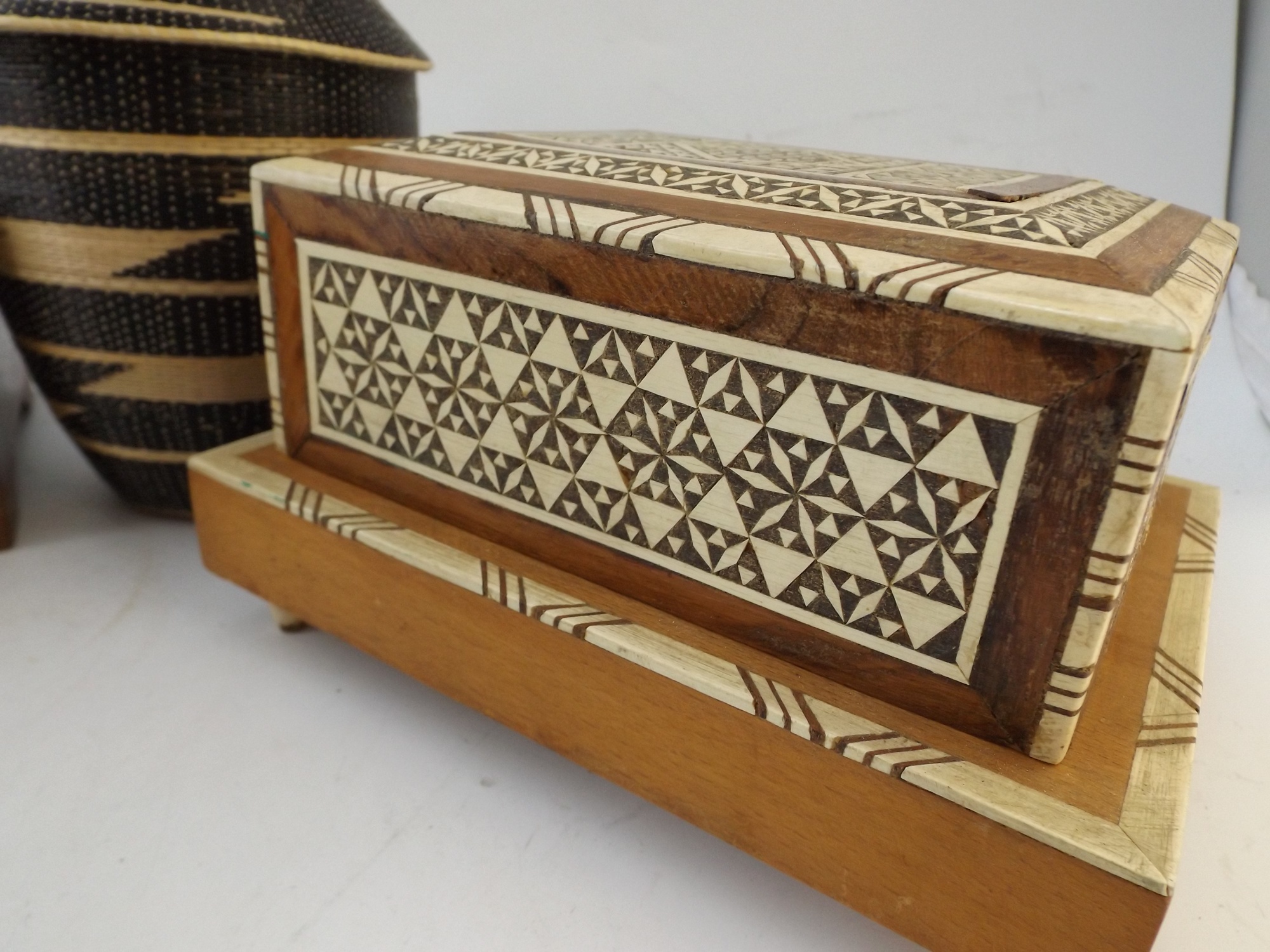 Inlaid Wooden Boxes and Rwandan Woven Basket