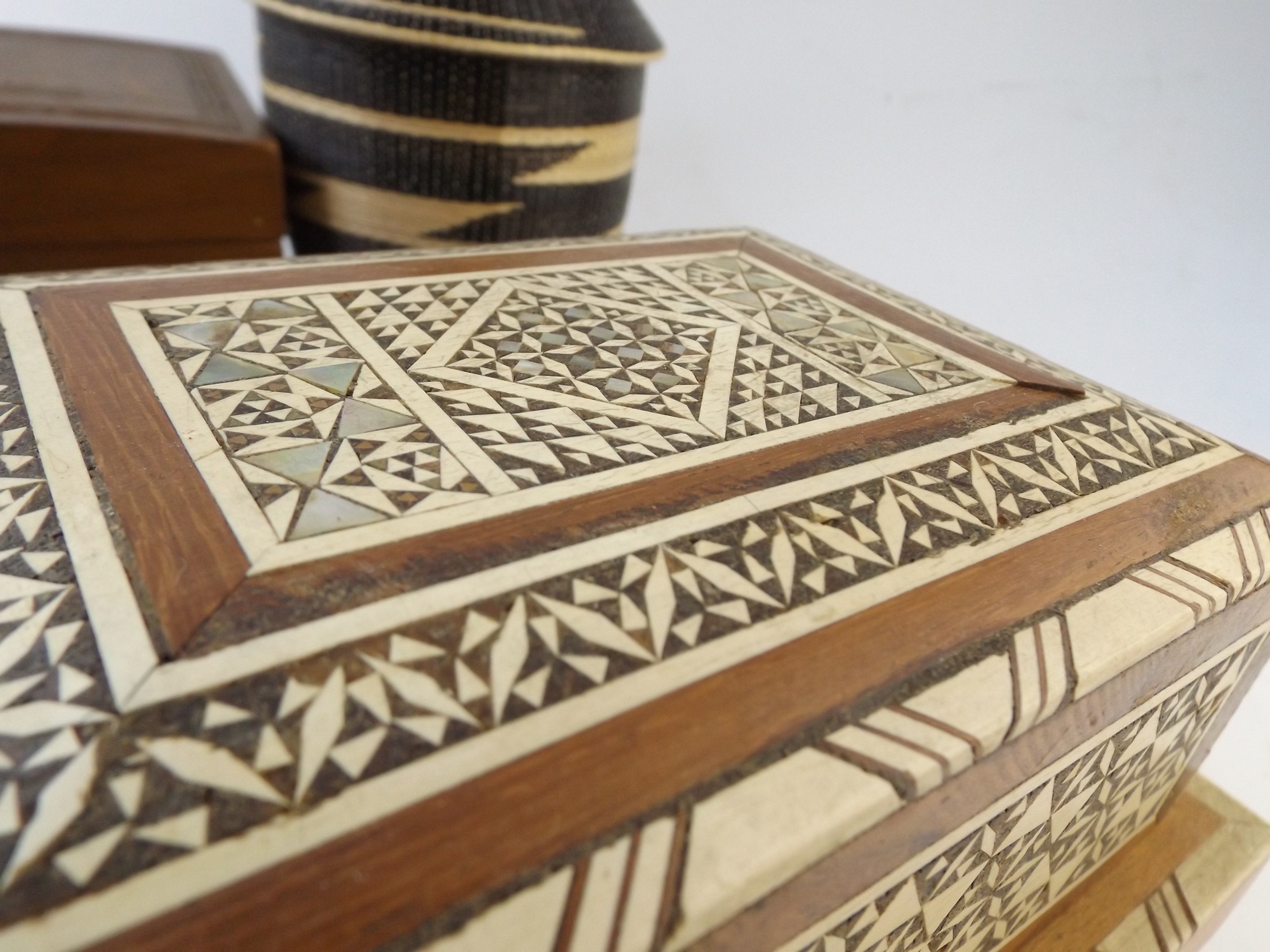Inlaid Wooden Boxes and Rwandan Woven Basket