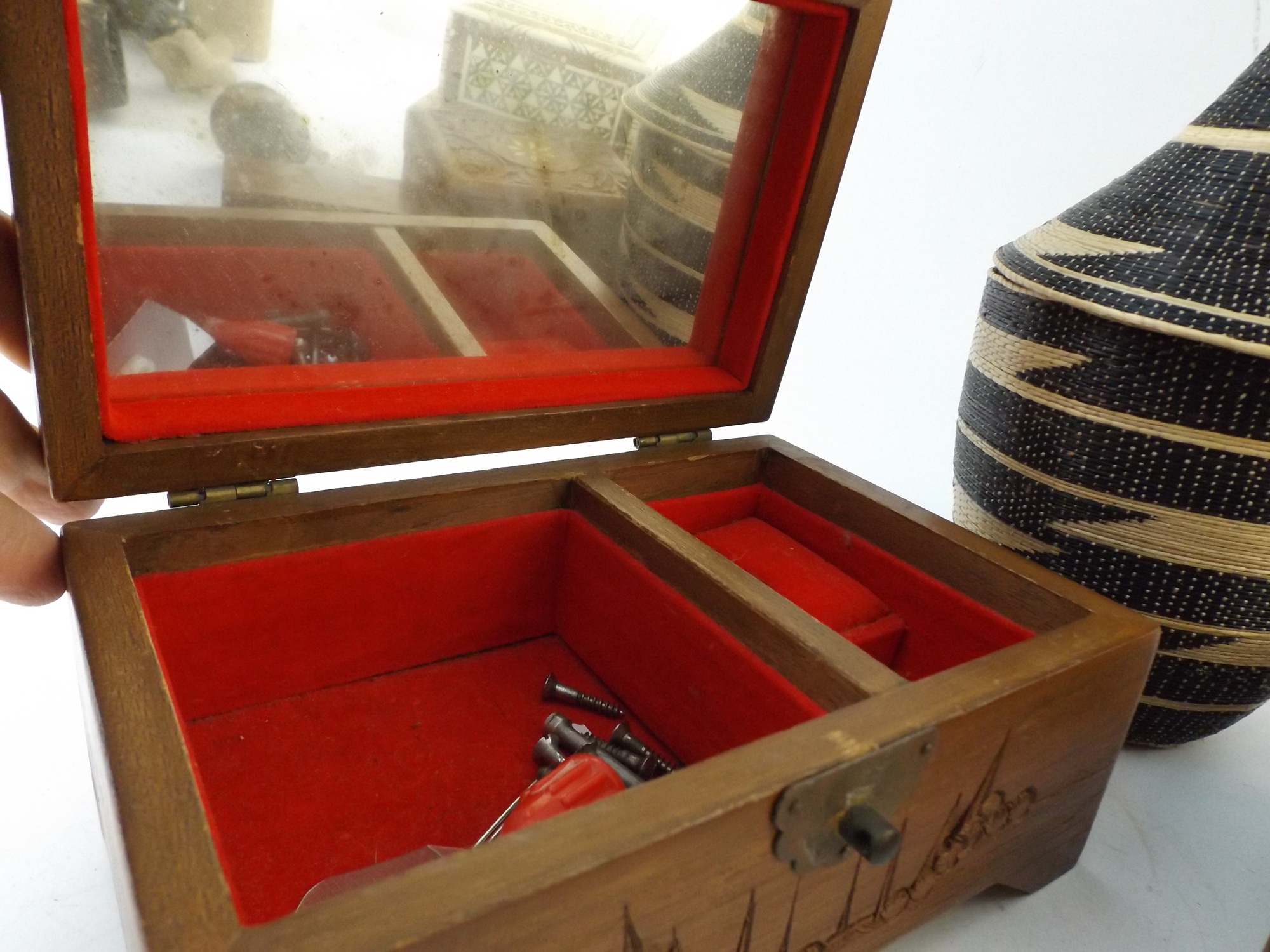 Inlaid Wooden Boxes and Rwandan Woven Basket
