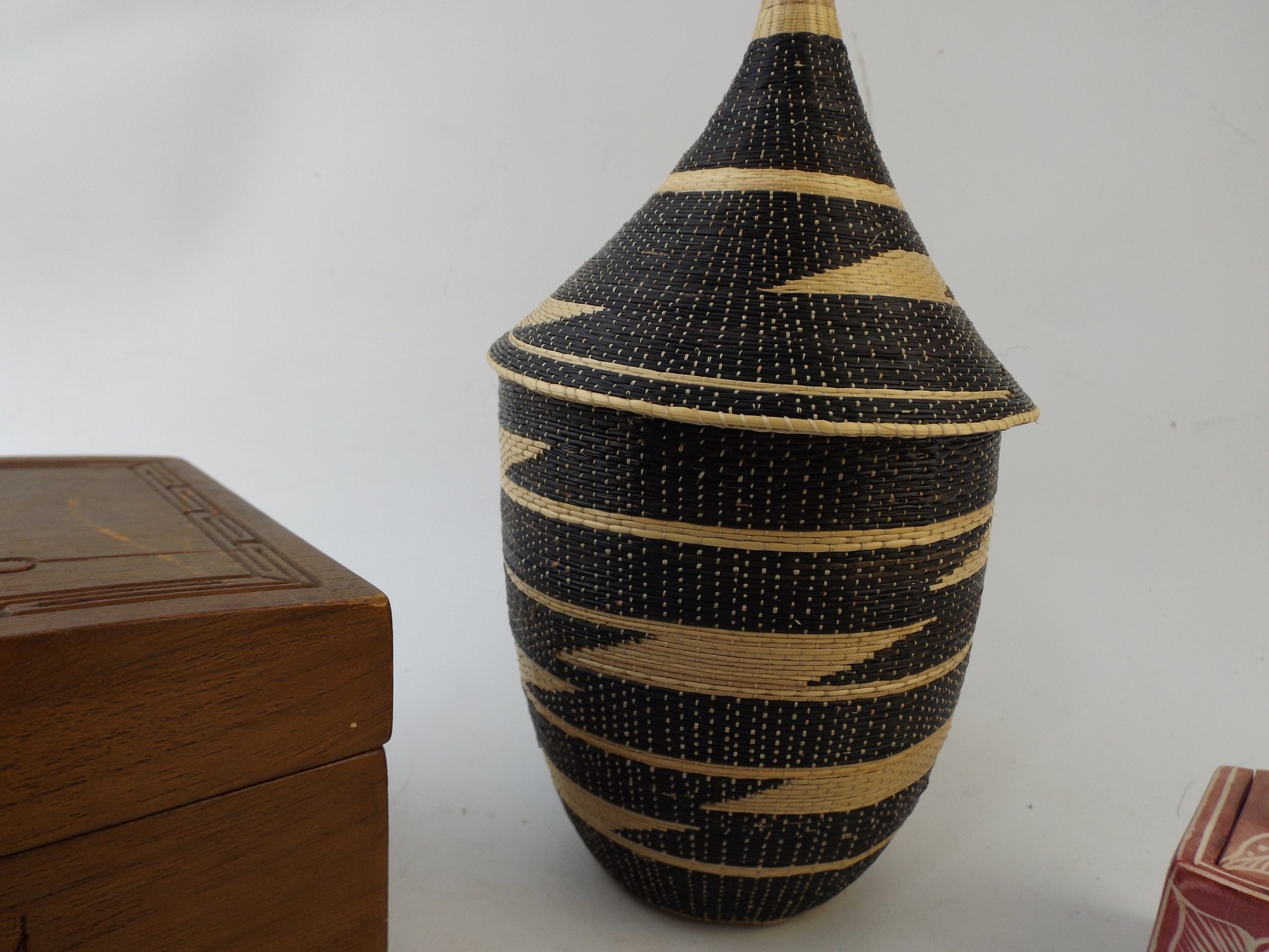Inlaid Wooden Boxes and Rwandan Woven Basket