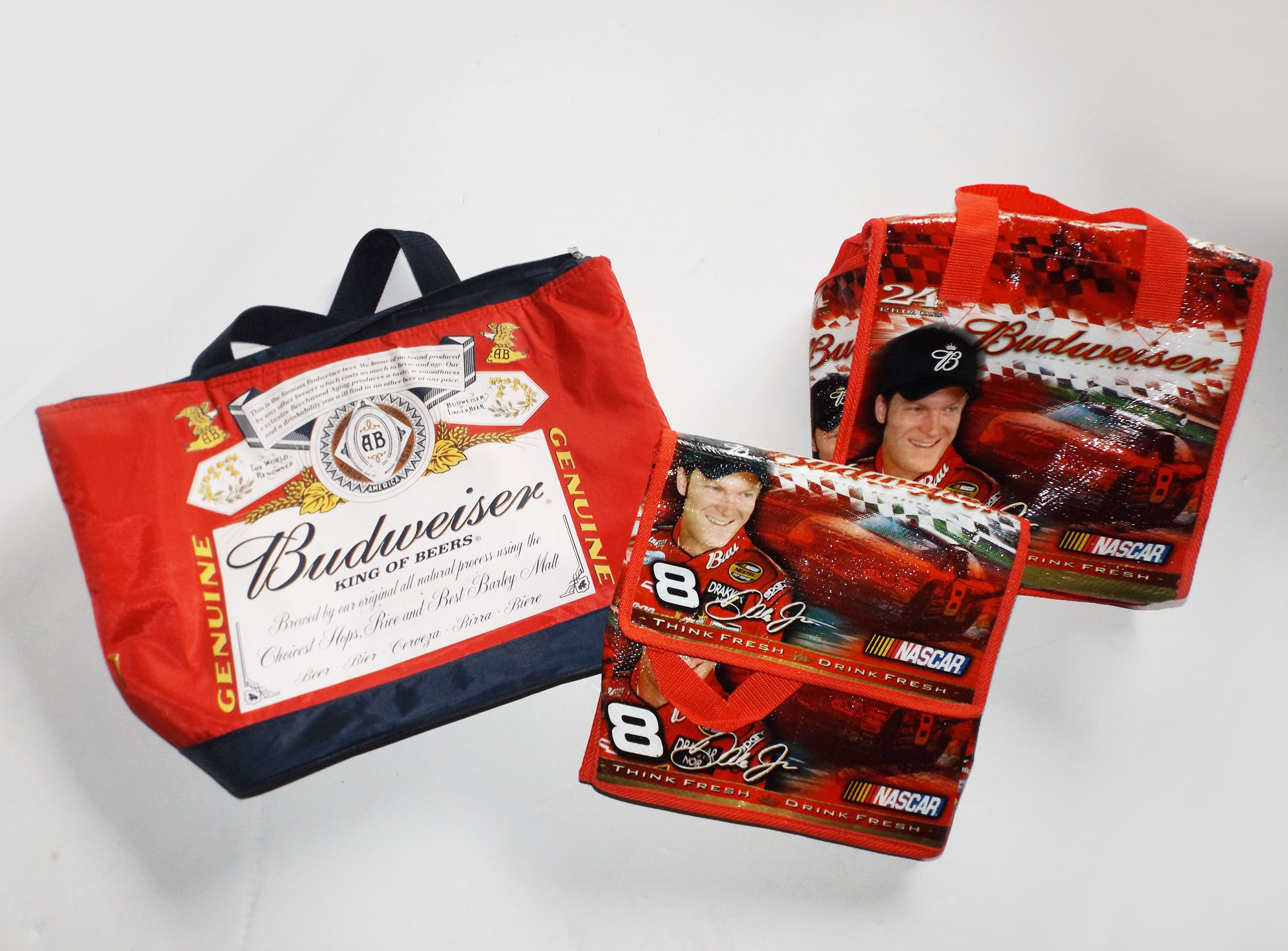 Budweiser Dale Jr. Nascar Drink Bags and Bud Shoulder Tote