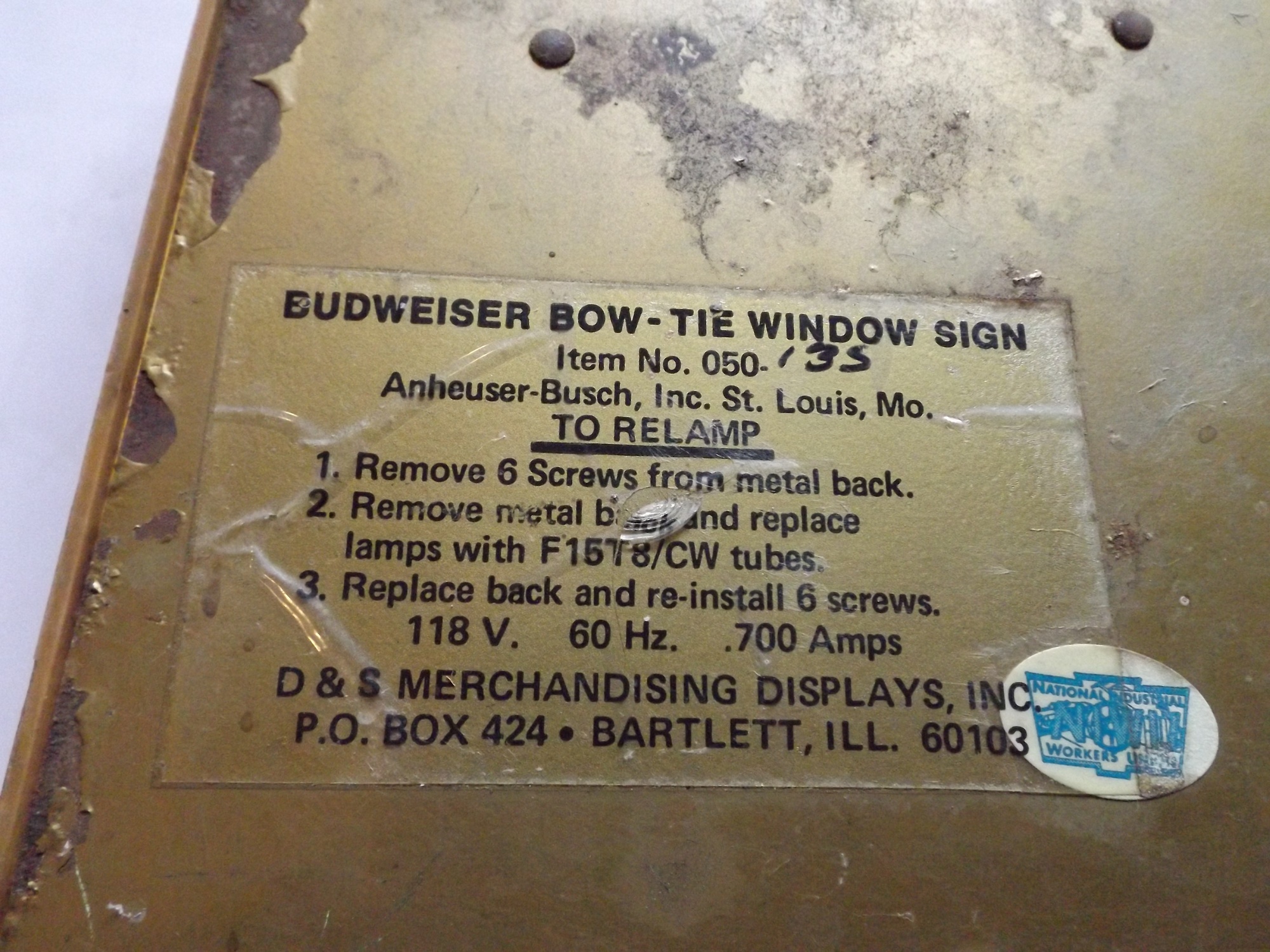 Vintage Budweiser Lighted Bow Tie Window Advertising Sign
