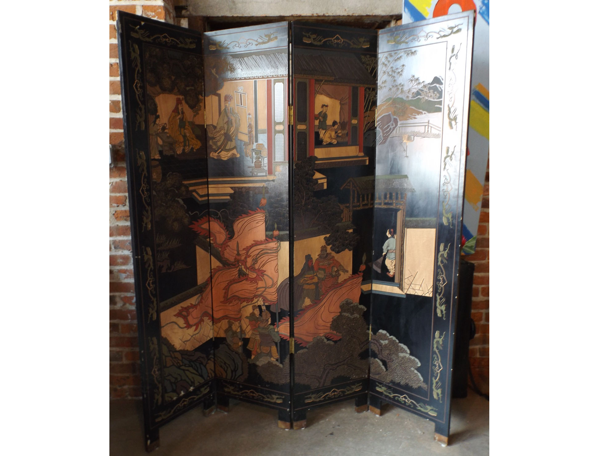 Oriental Four-Panel Folding Screen