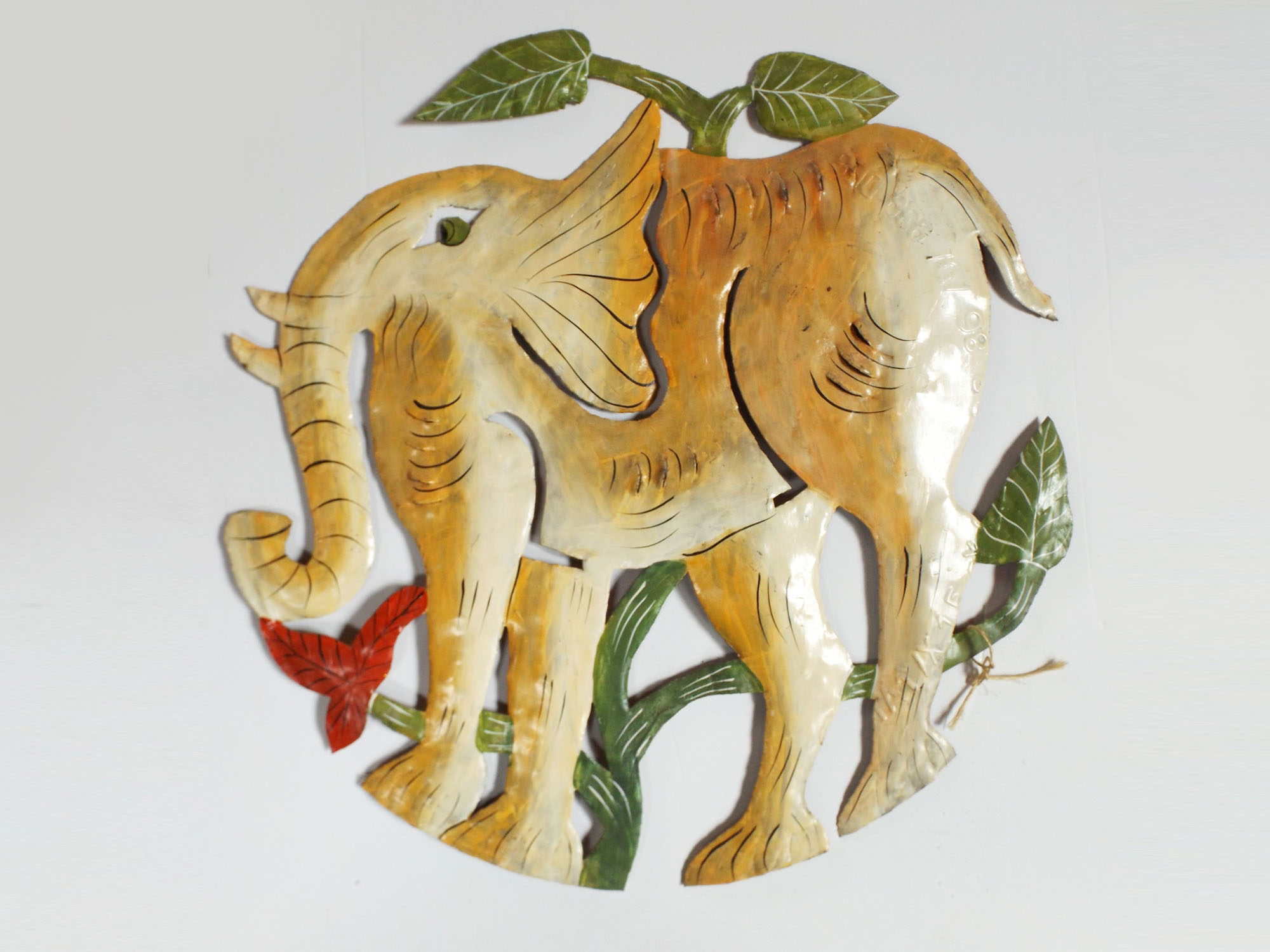 Painted Metal Elephant Wall Sculpture