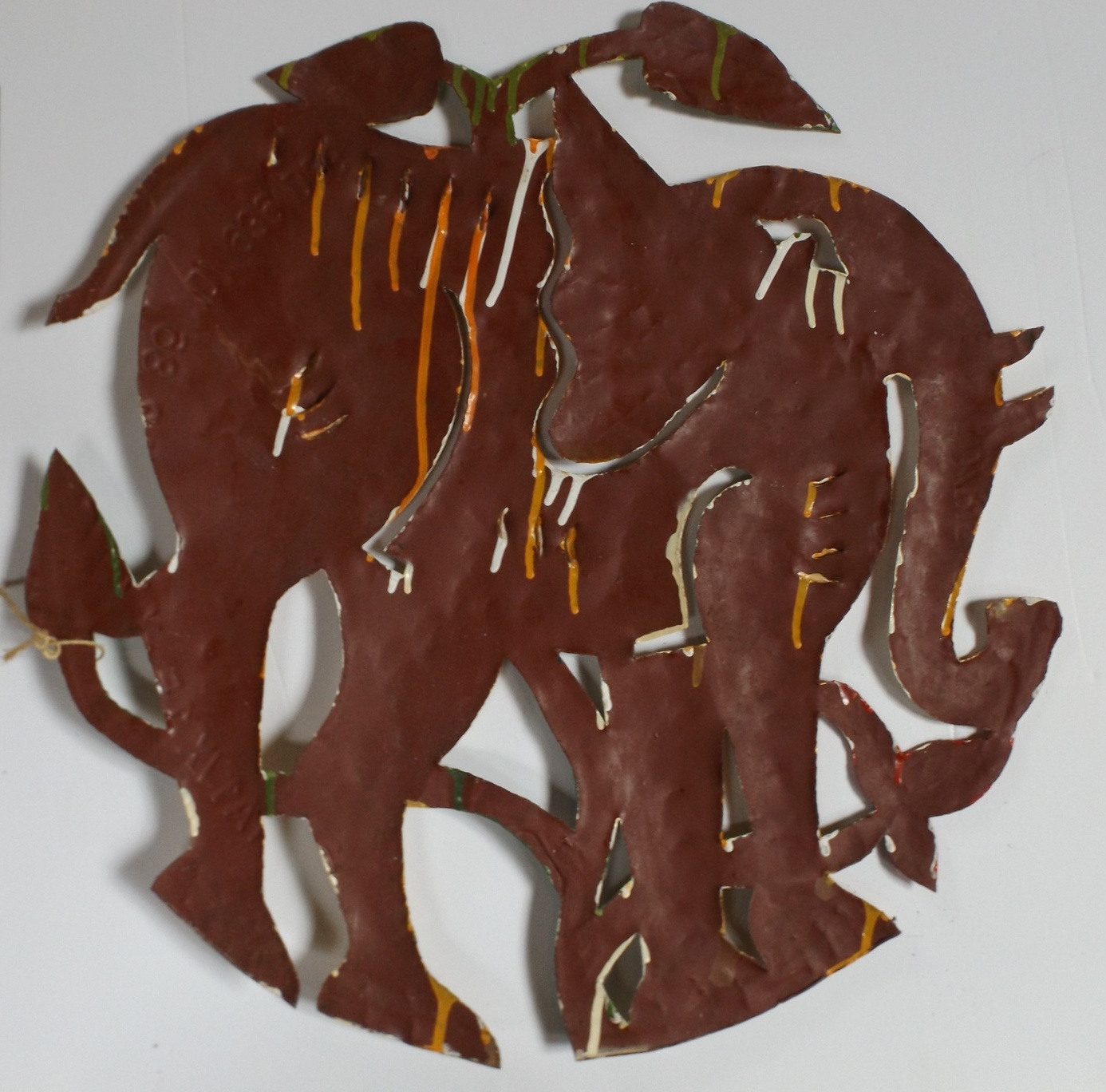 Painted Metal Elephant Wall Sculpture