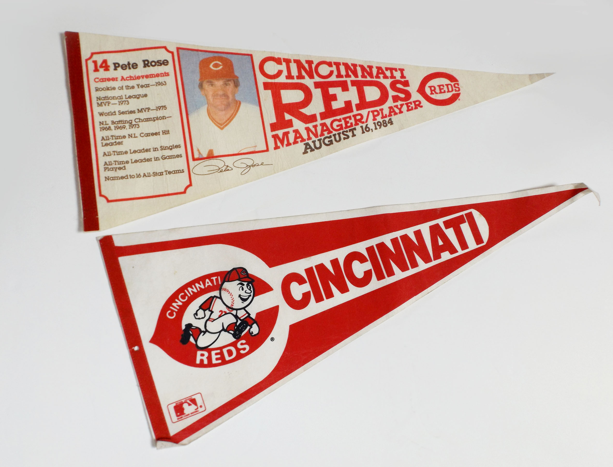Retro Cincinnati Reds and Pete Rose Pennants