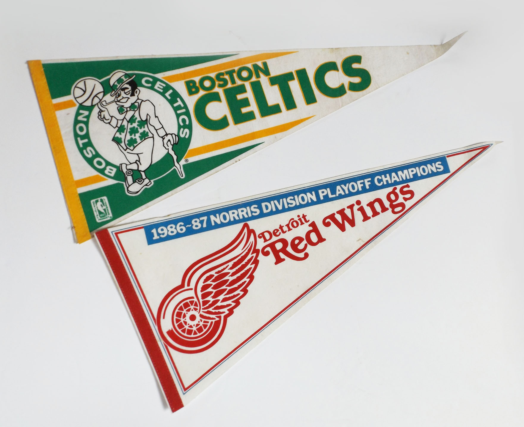 Retro Detroit Red Wings and Boston Celtics Pennants