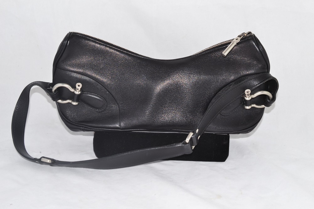 Burberry "BQGINNY" Black Leather Half Moon Style Handbag