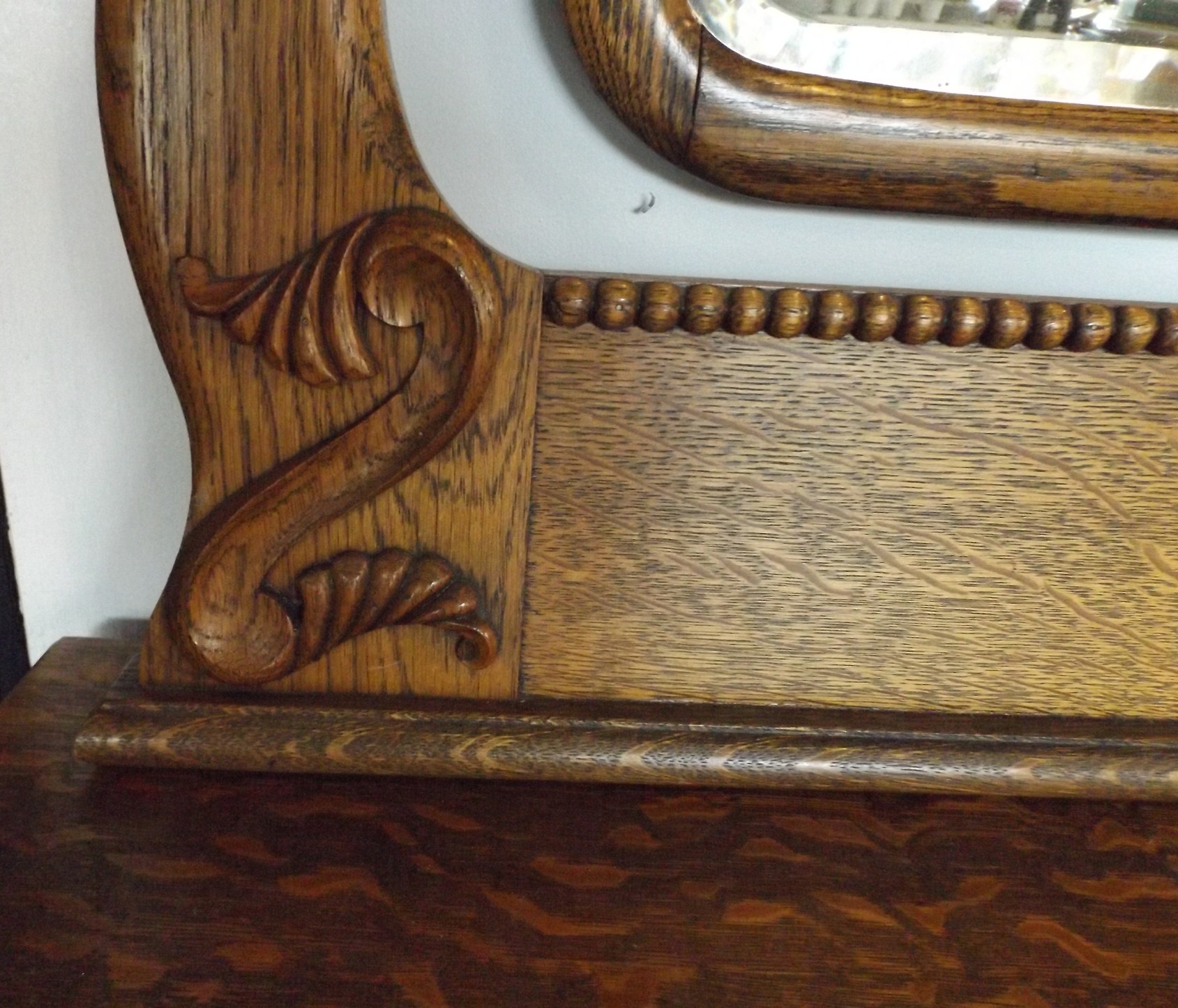 Victorian Golden Oak Wishbone Mirrored Dresser