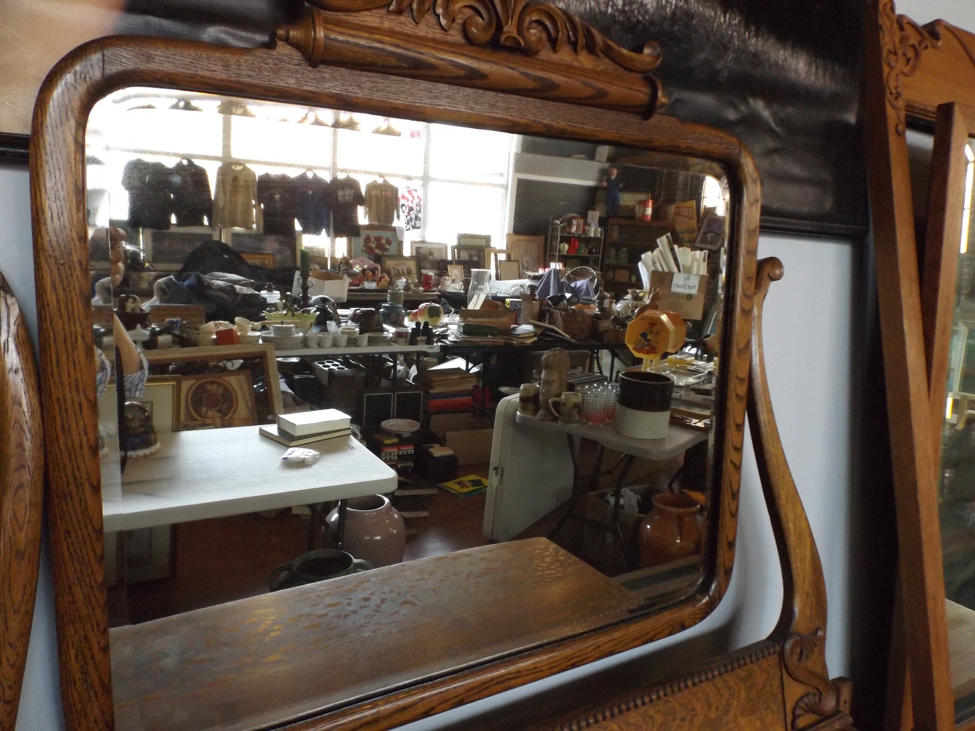 Victorian Golden Oak Wishbone Mirrored Dresser