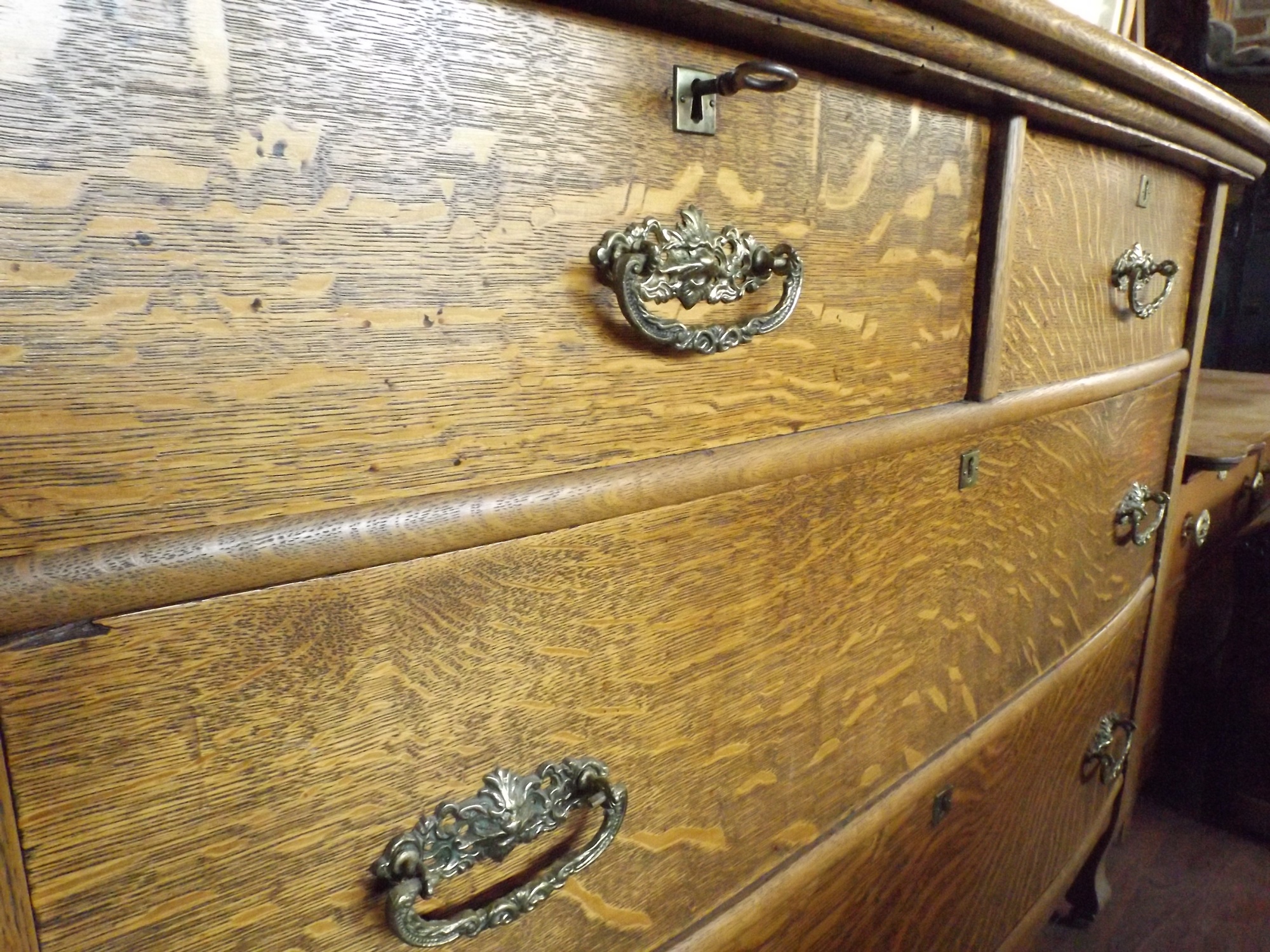 Victorian Golden Oak Wishbone Mirrored Dresser