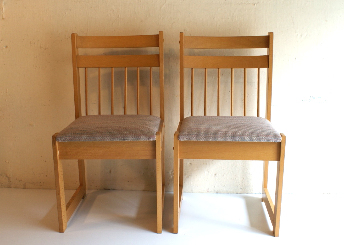 Pair of Solid Wood Chairs with Woven Fabric Seats