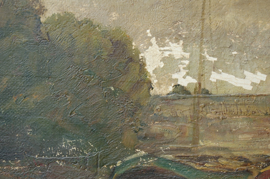 Heinrich Hermanns' Original Oil Painting of Sailboats on Quay