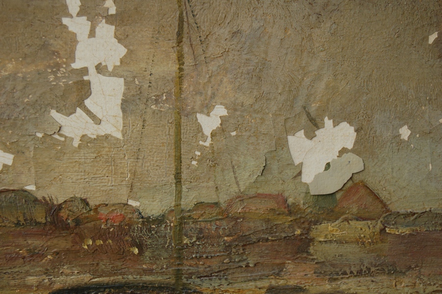 Heinrich Hermanns' Original Oil Painting of Sailboats on Quay