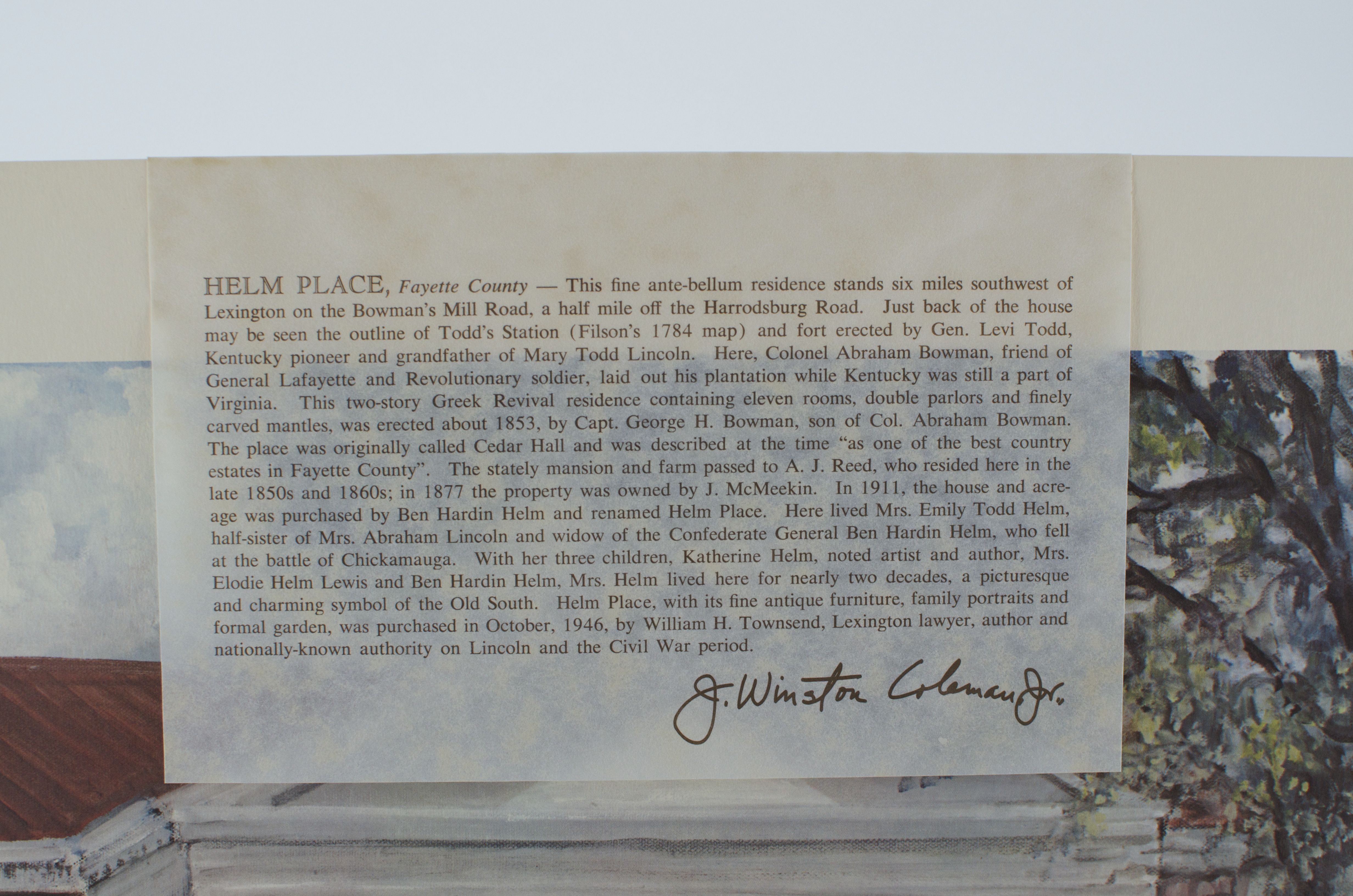 Signed "Helm Place" Print by Huston