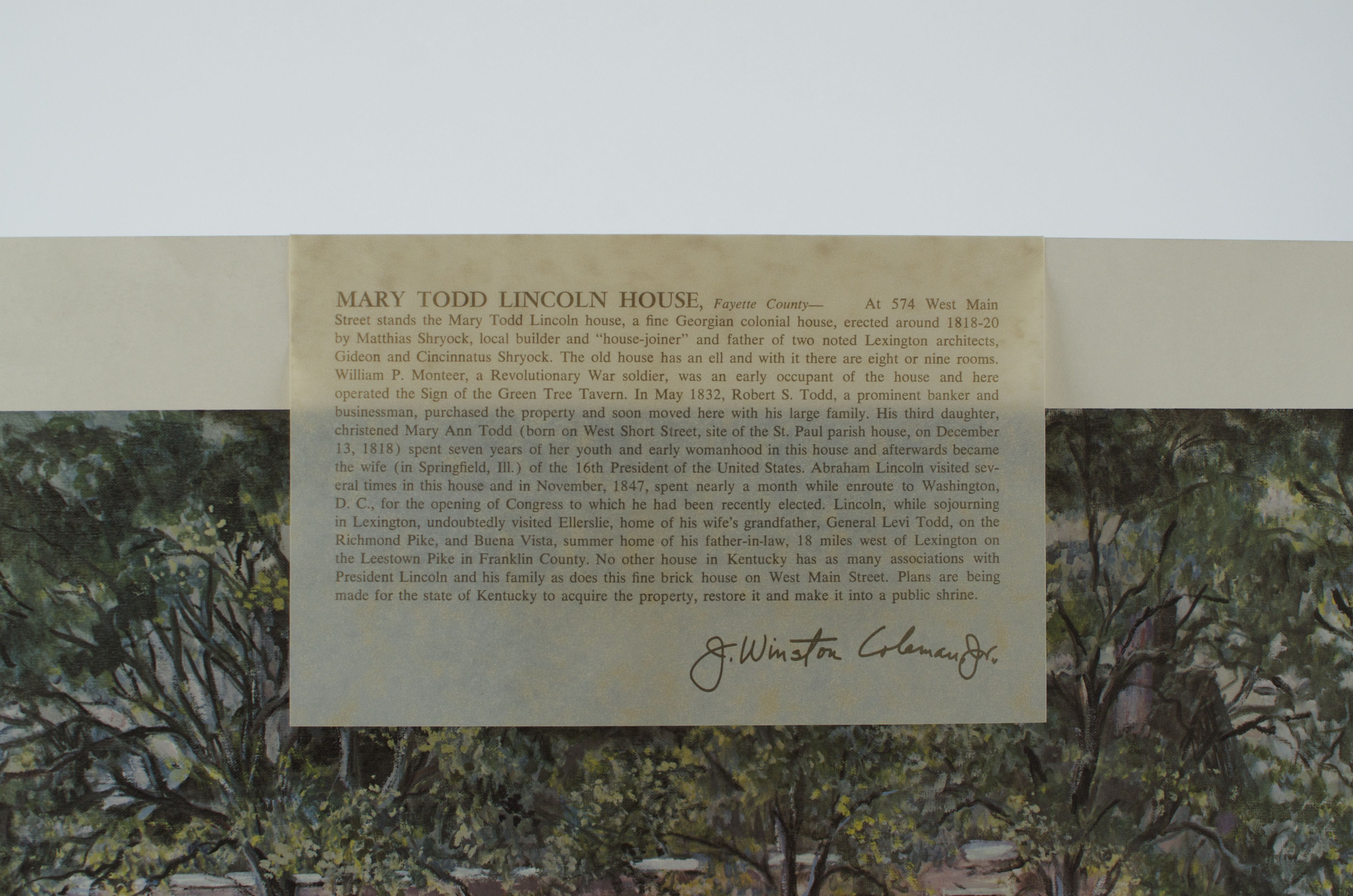 Signed "Mary Todd Home" Print by Huston