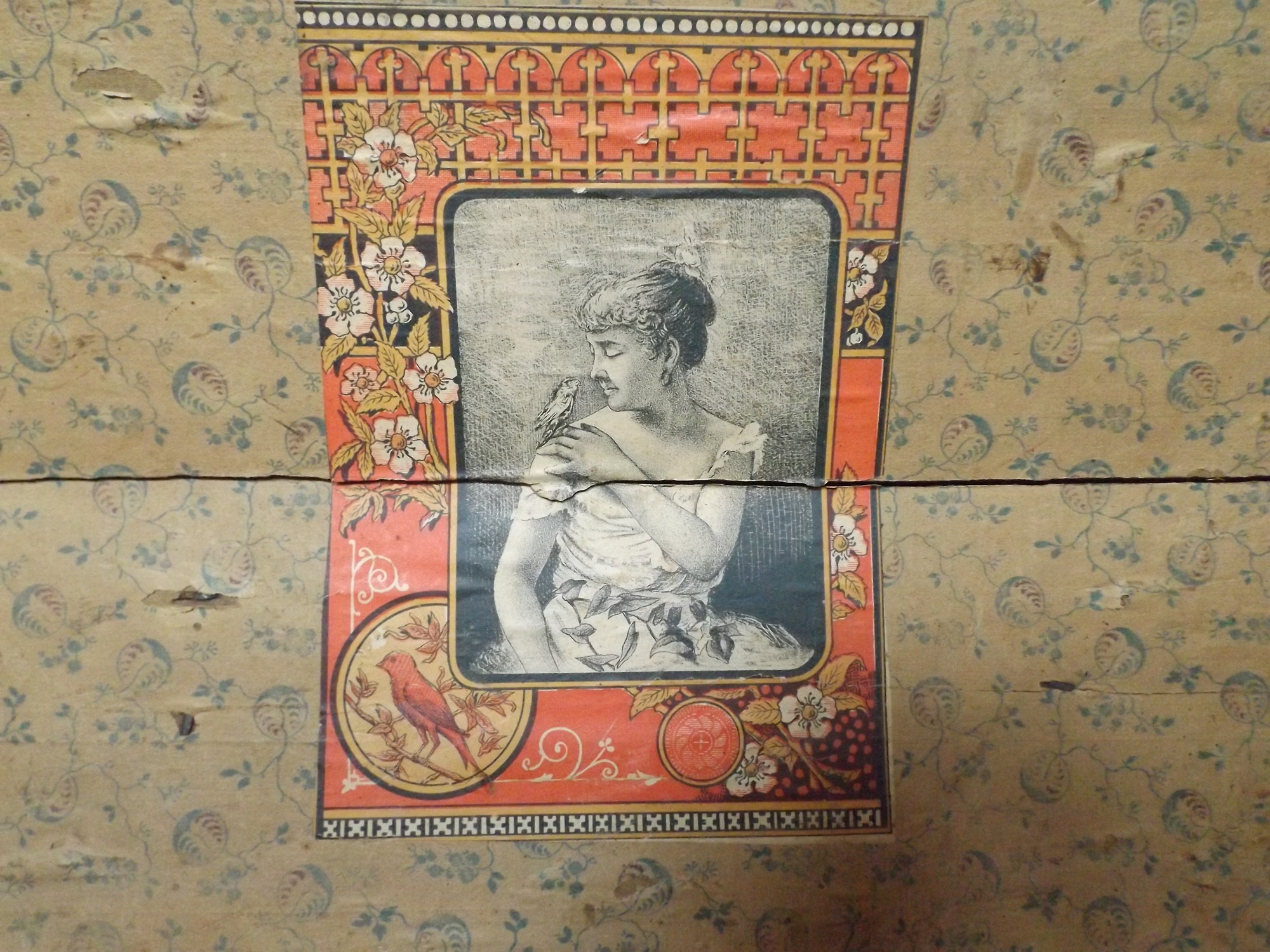 Vintage Trunk with Original Wallpaper Lining