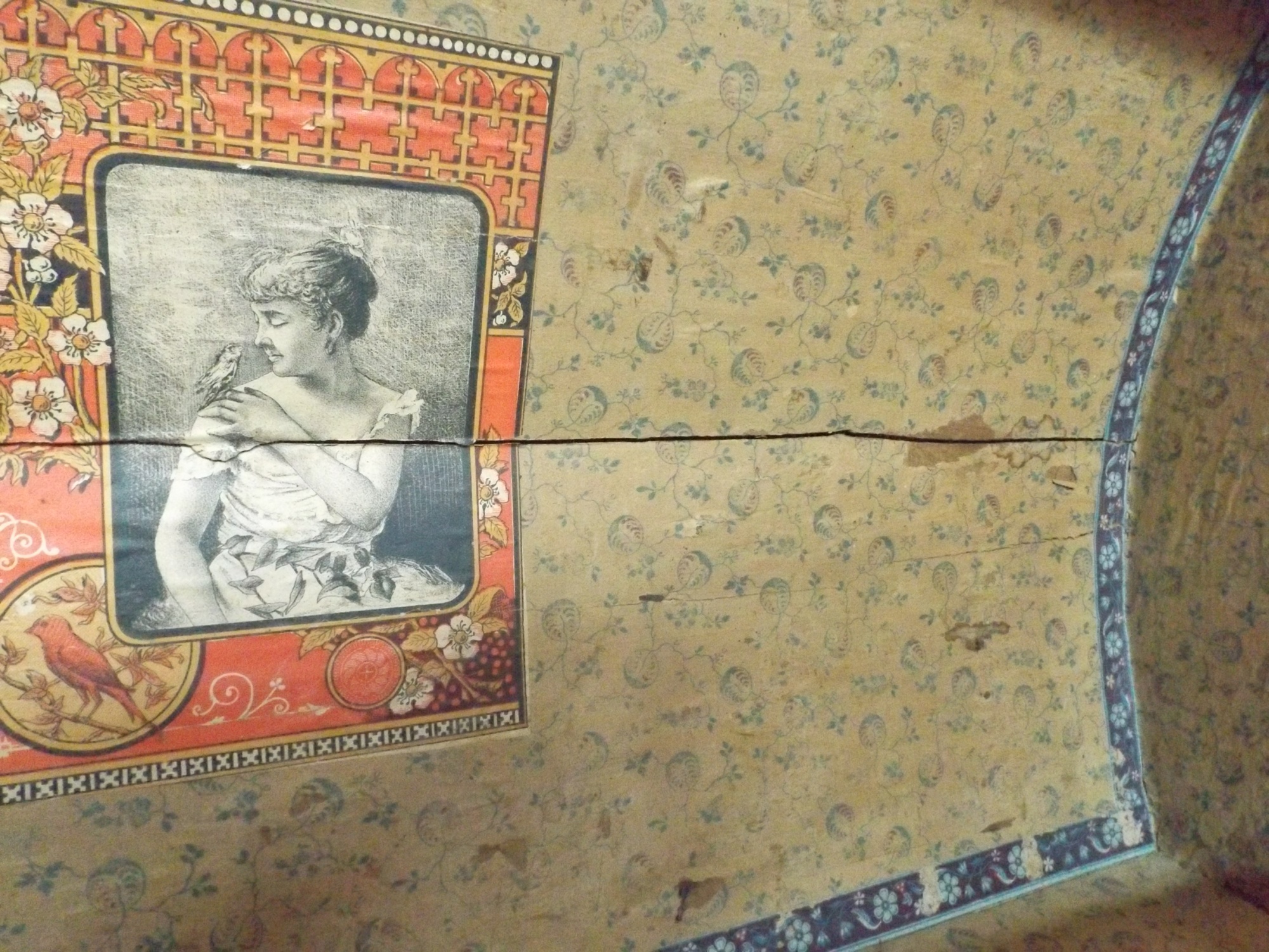 Vintage Trunk with Original Wallpaper Lining