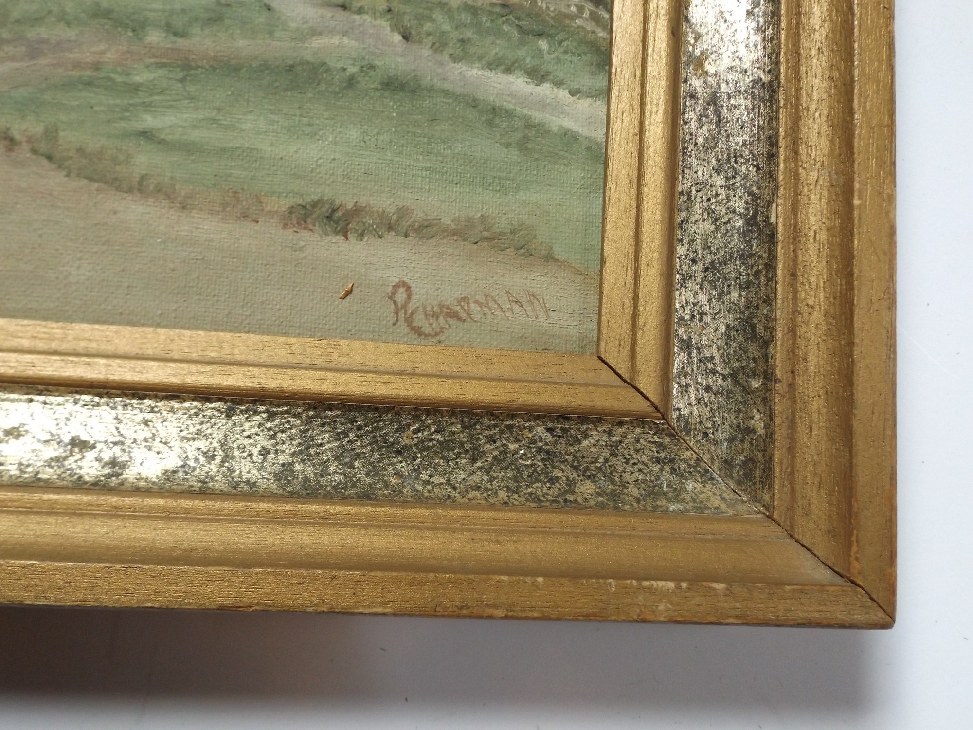 Signed Primitive Oil Pastel Landscape