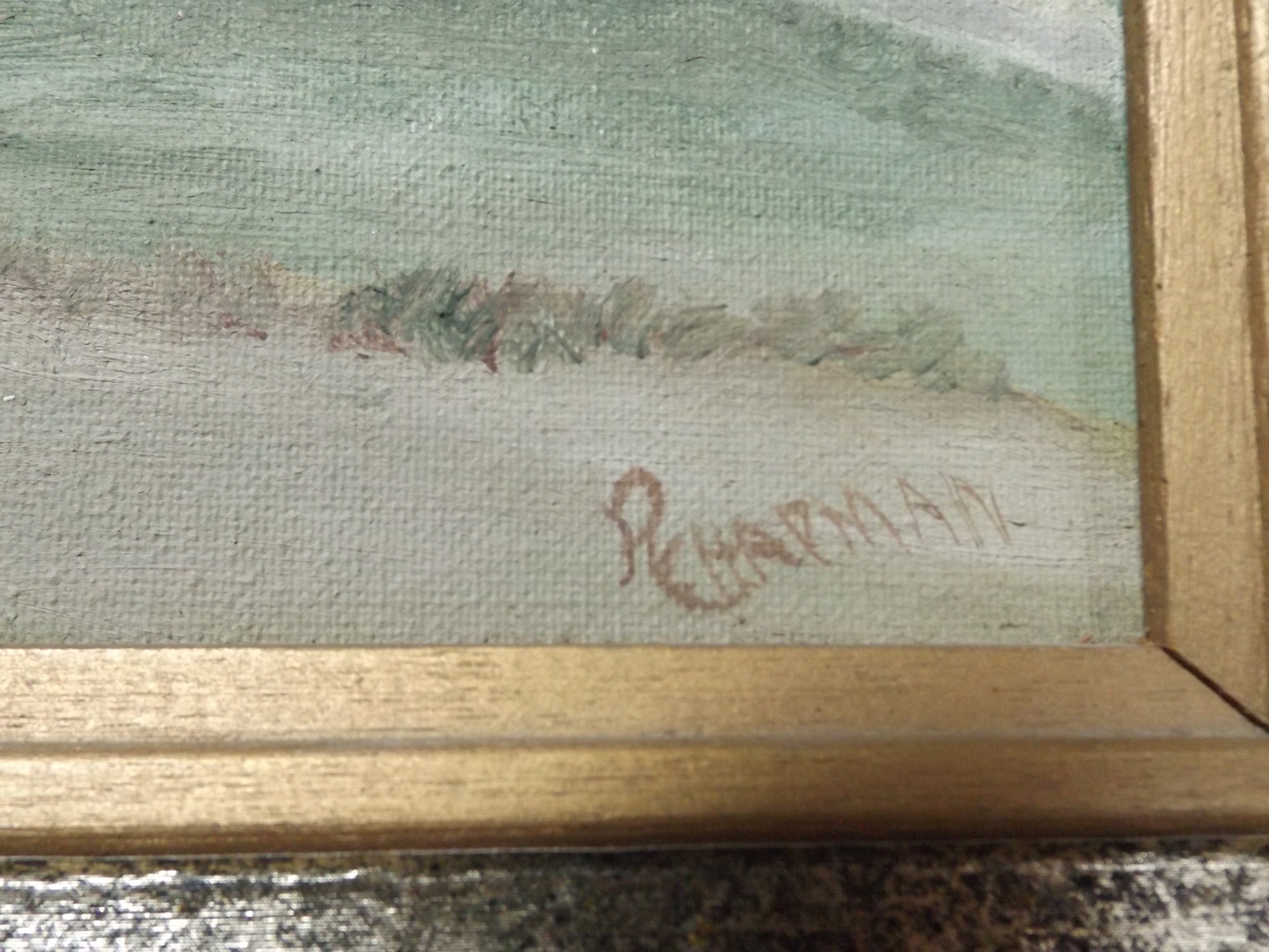 Signed Primitive Oil Pastel Landscape