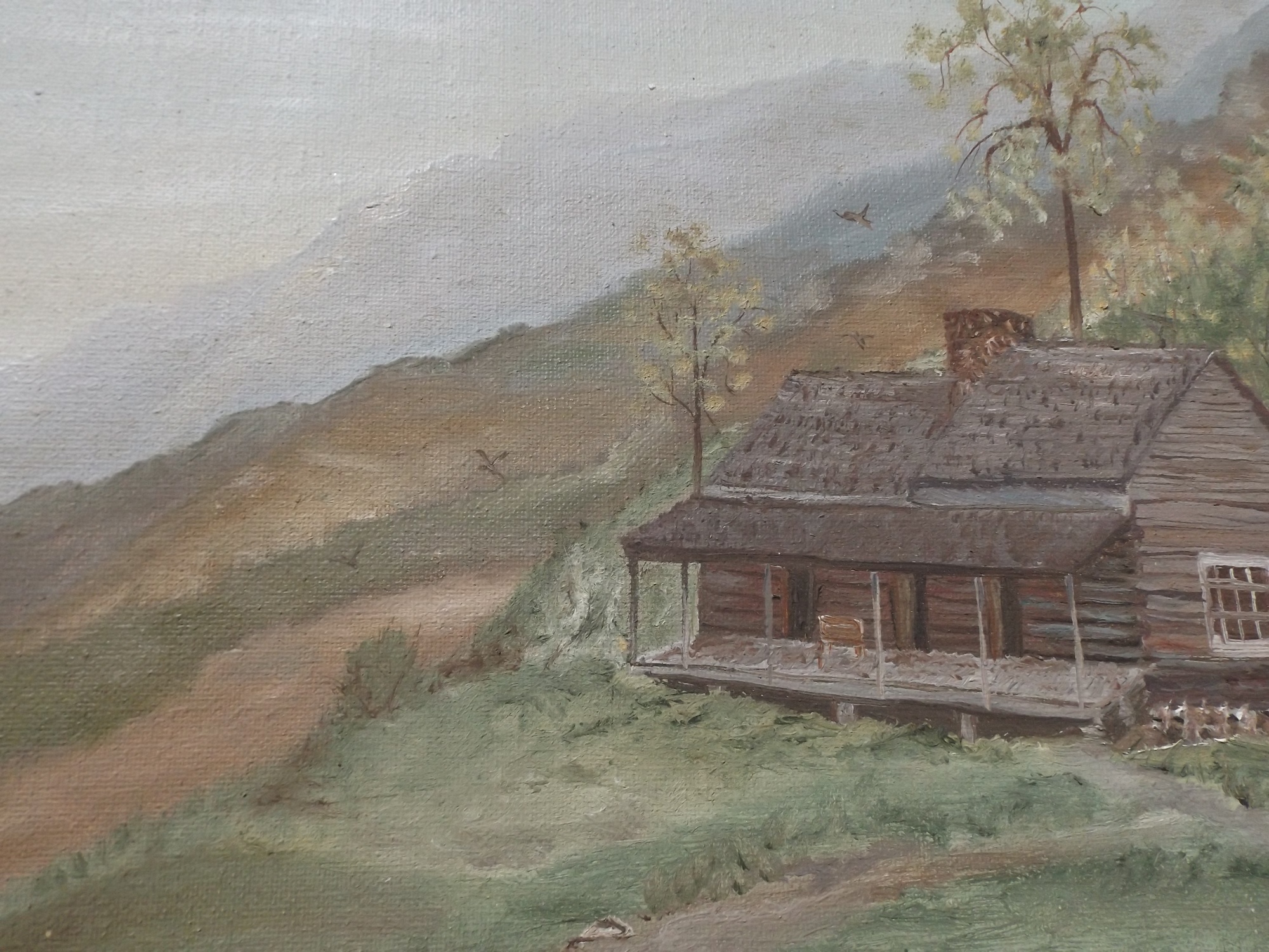 Signed Primitive Oil Pastel Landscape