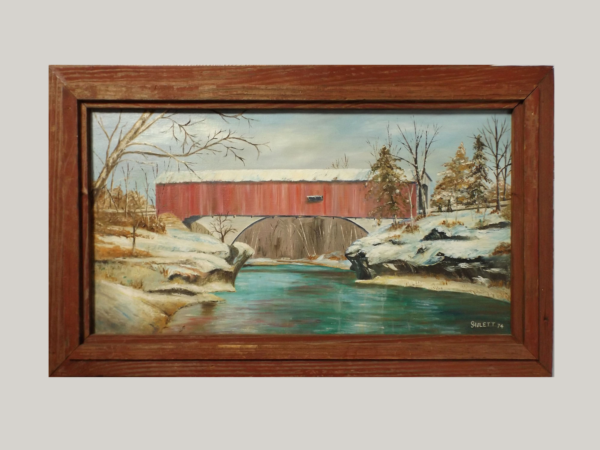 Signed Original Covered Bridge Oil Painting