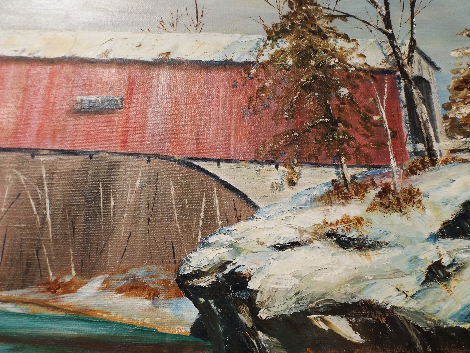 Signed Original Covered Bridge Oil Painting