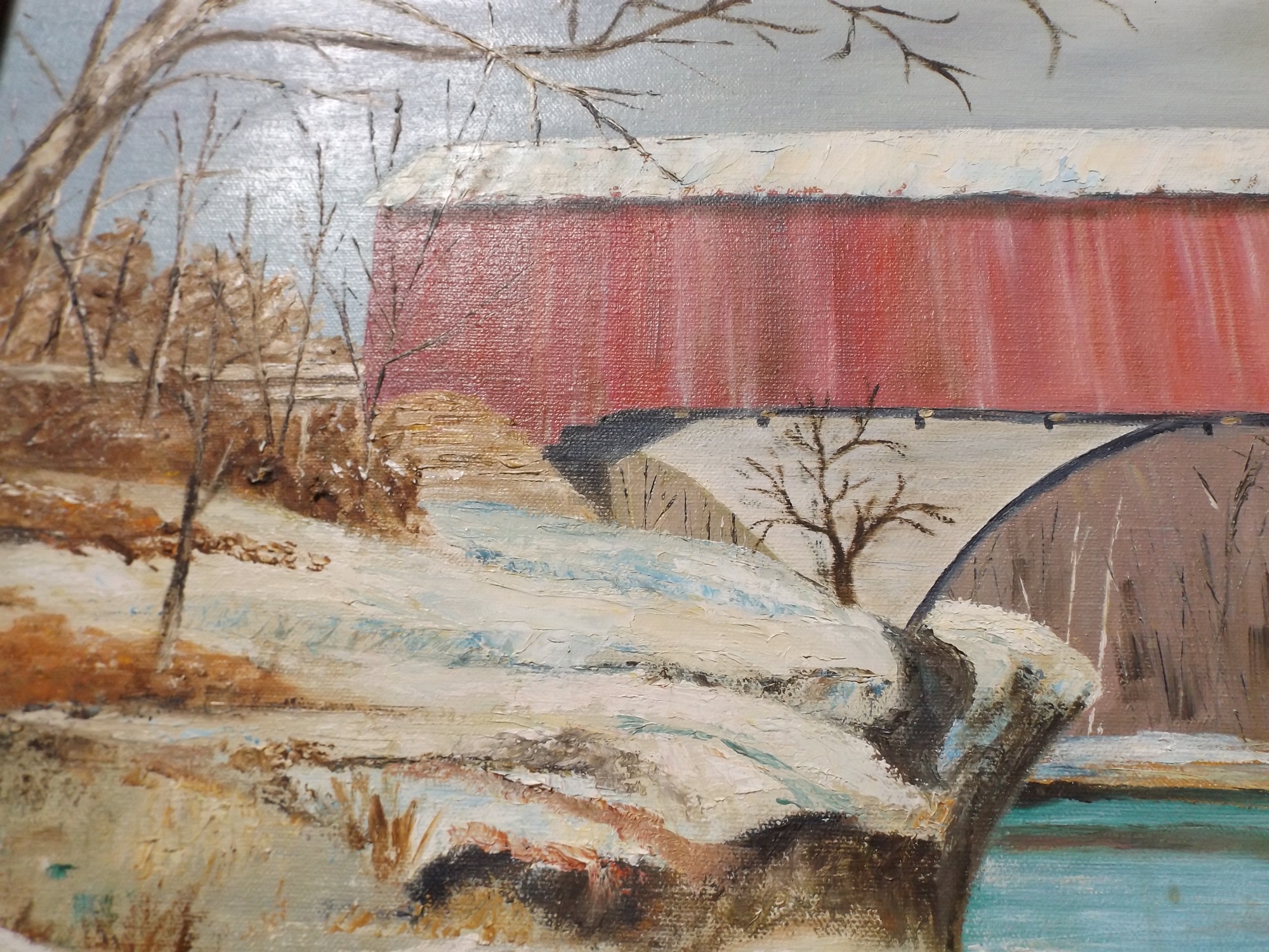 Signed Original Covered Bridge Oil Painting