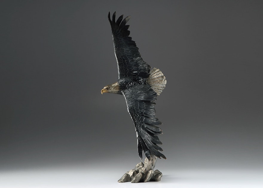 Mark Hopkins Cast Bronze Statue of Bald Eagle in Flight