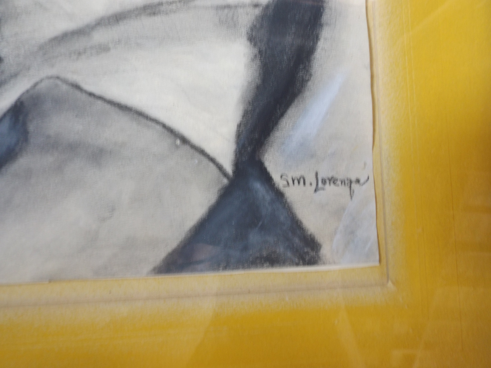 Signed Charcoal Drawing of Girl and Lamb