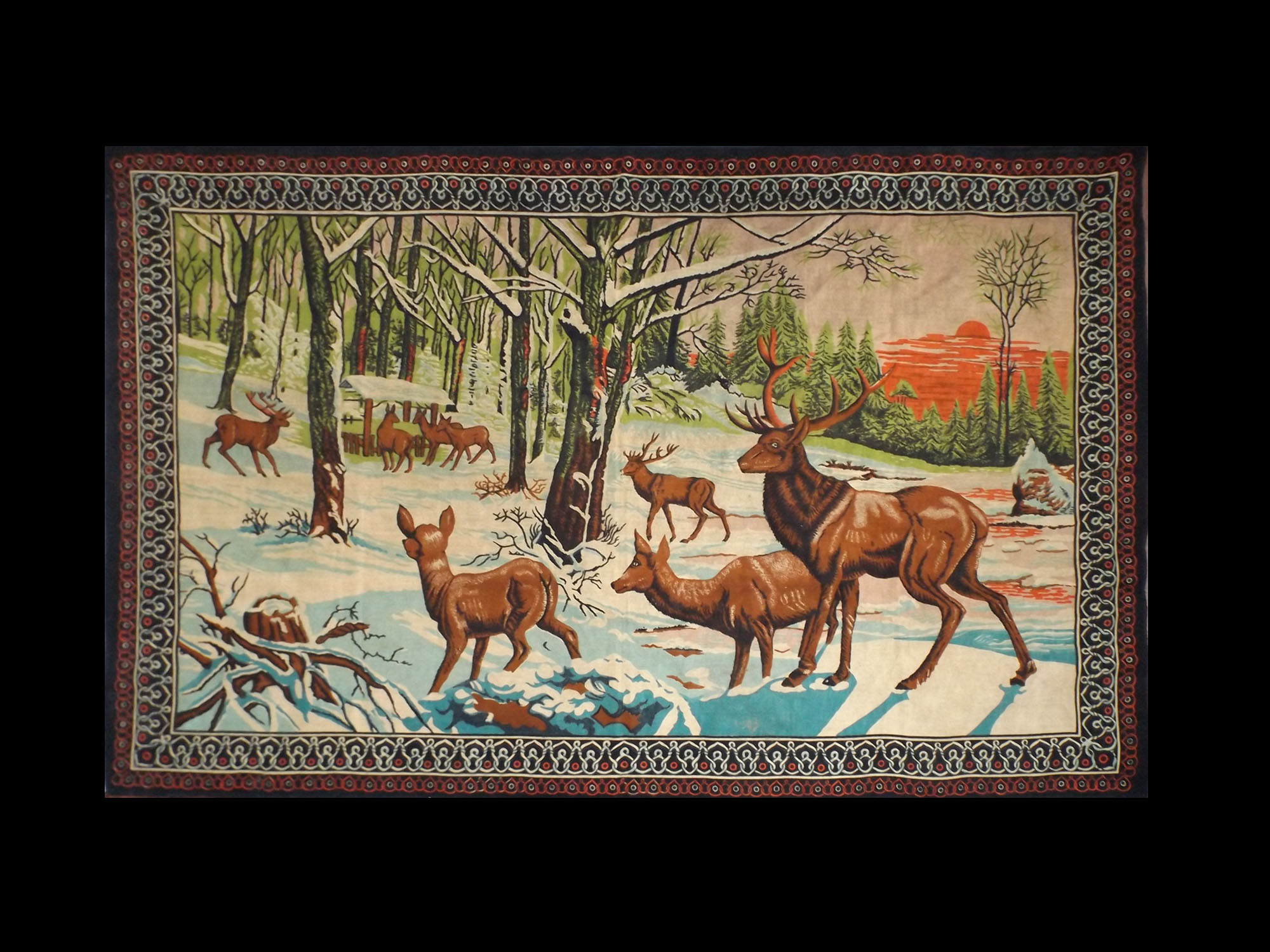 1950s Velvet Wall Hanging with Deer