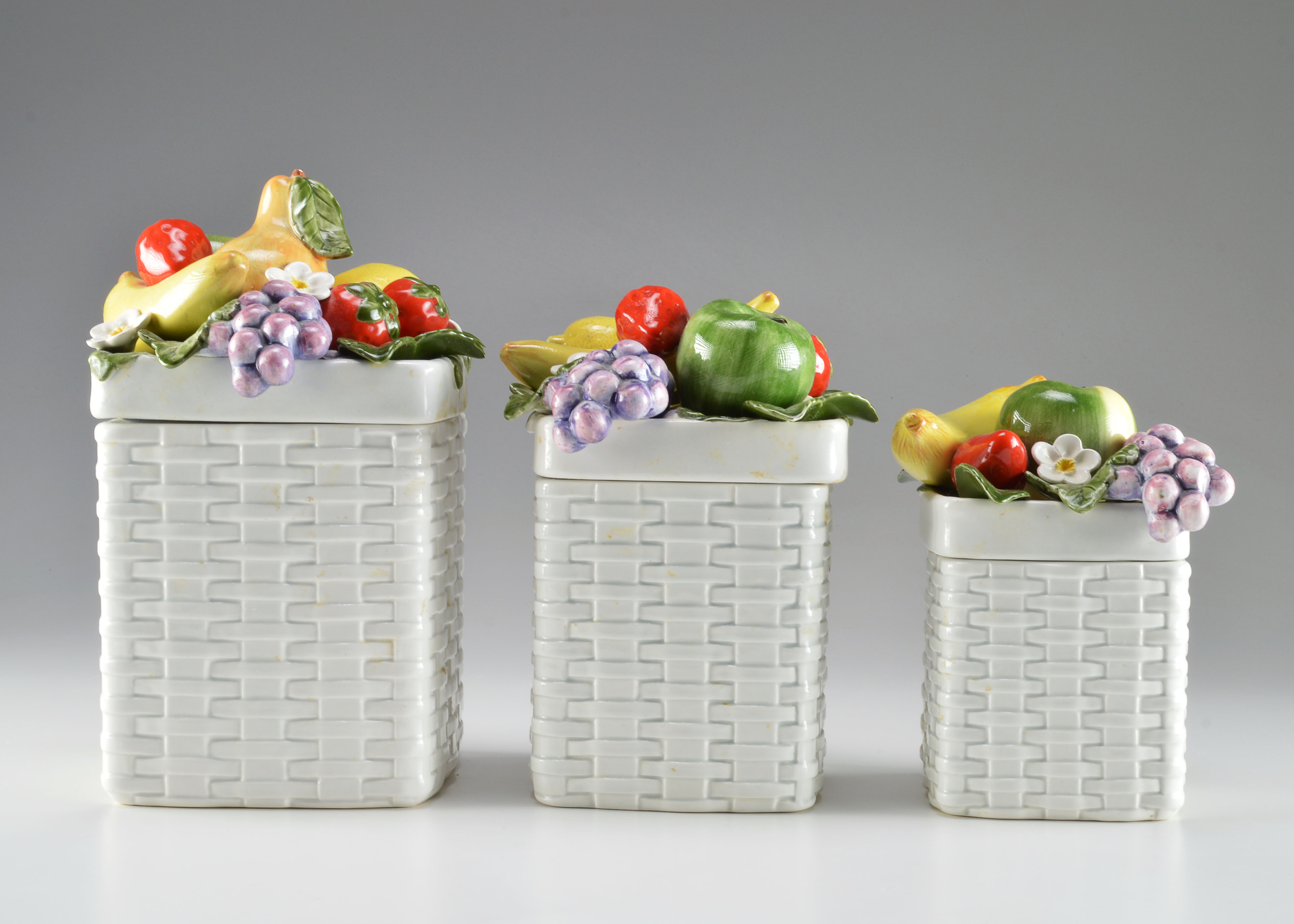Vintage Fitz & Floyd Fruit Top Basket Canister Set