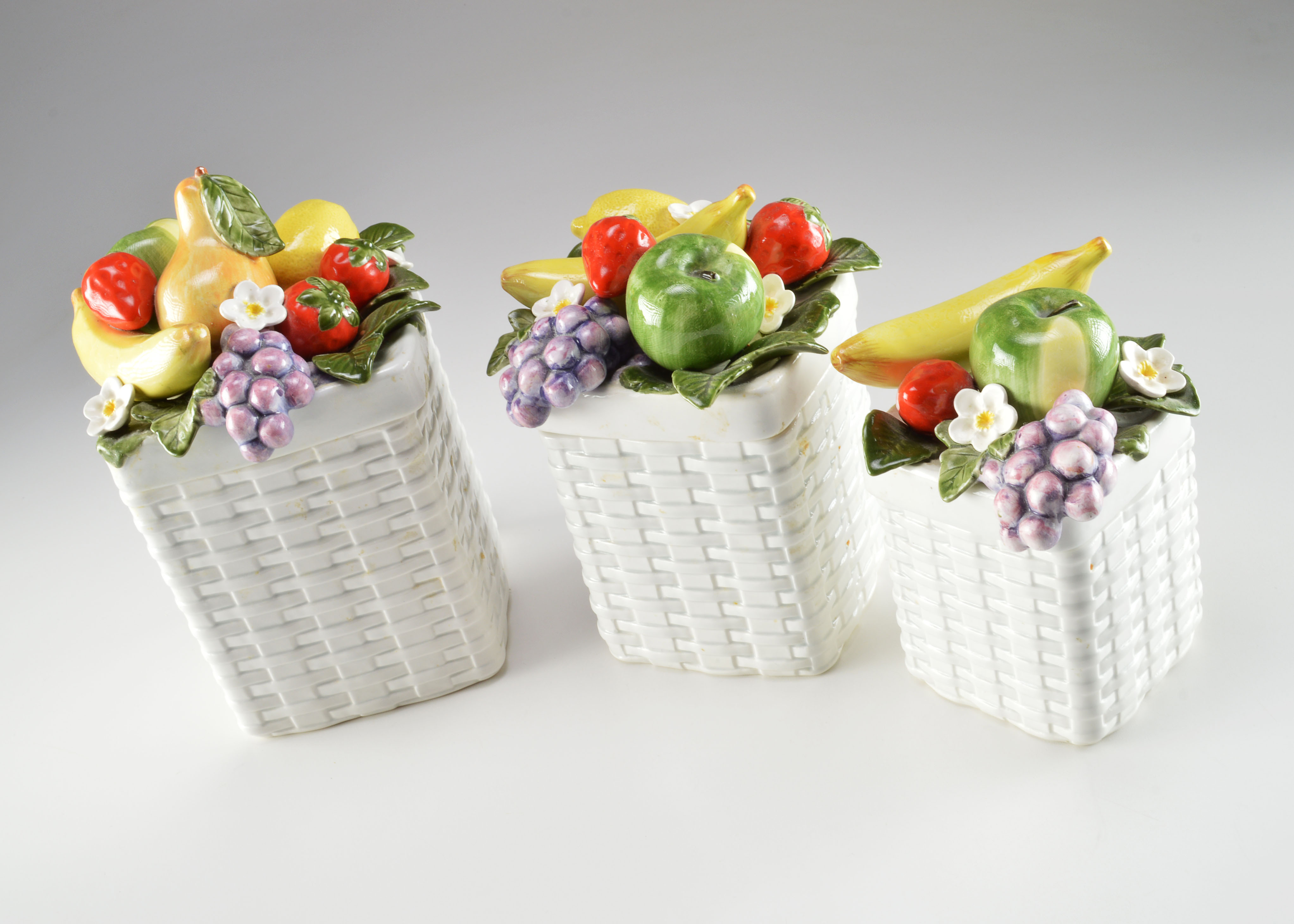 Vintage Fitz & Floyd Fruit Top Basket Canister Set