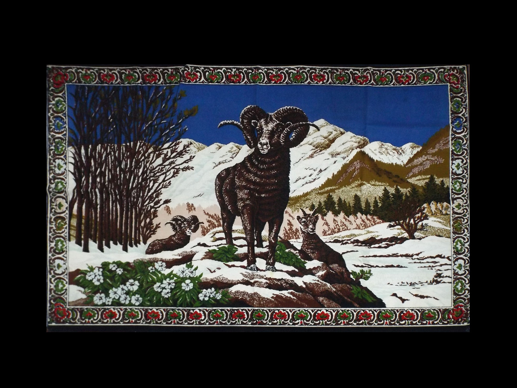 Retro Wall Textile with Big Horned Sheep