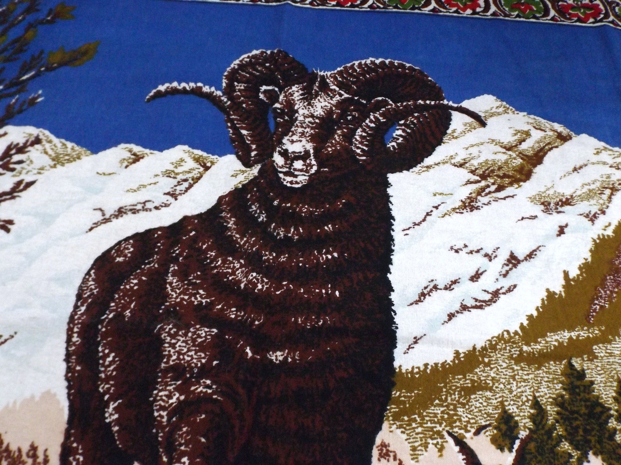 Retro Wall Textile with Big Horned Sheep