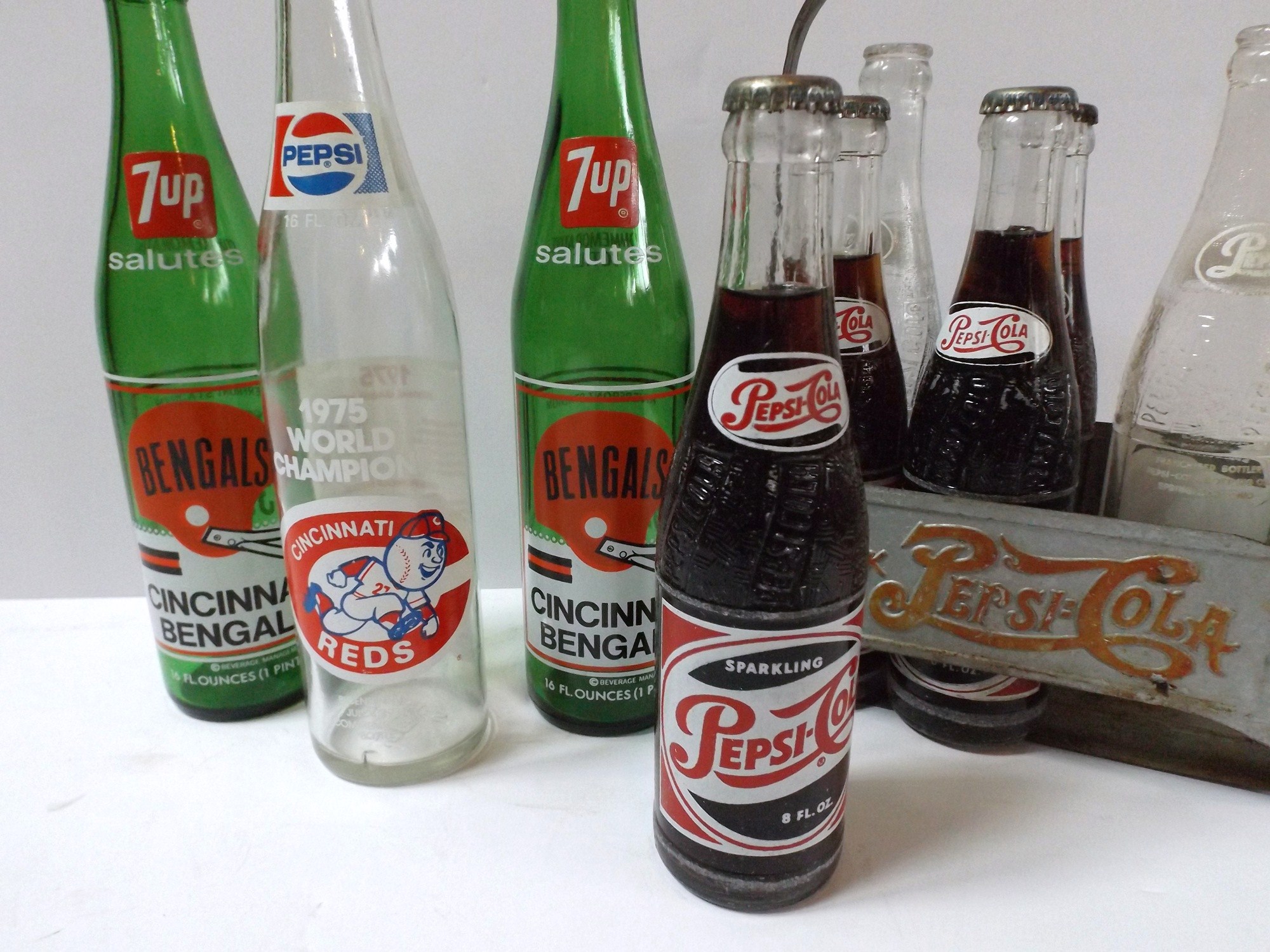 Vintage Pepsi Bottles and Carrier, Bengals and Reds Bottles