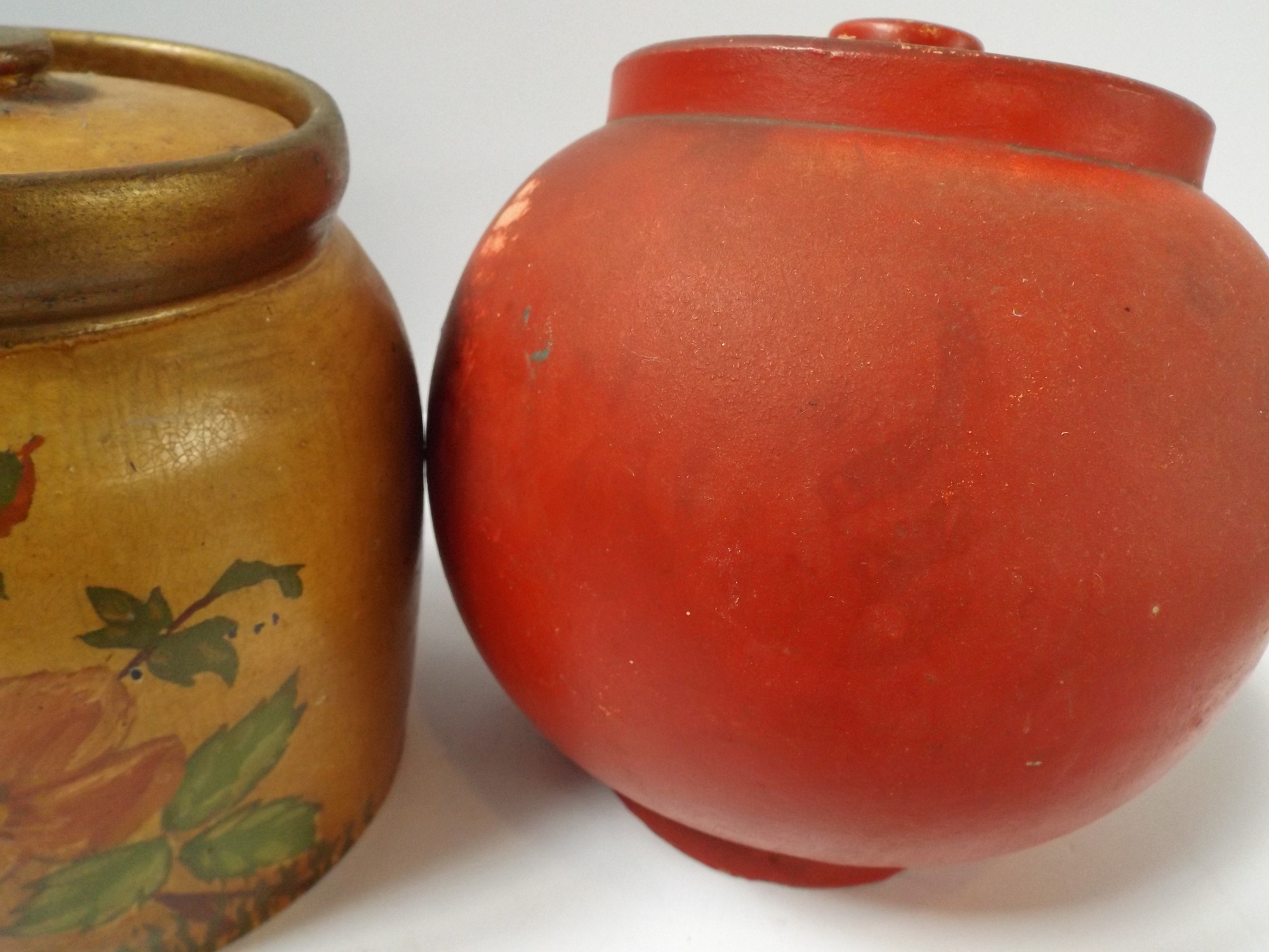 Vintage Floral-Painted Pottery Canisters