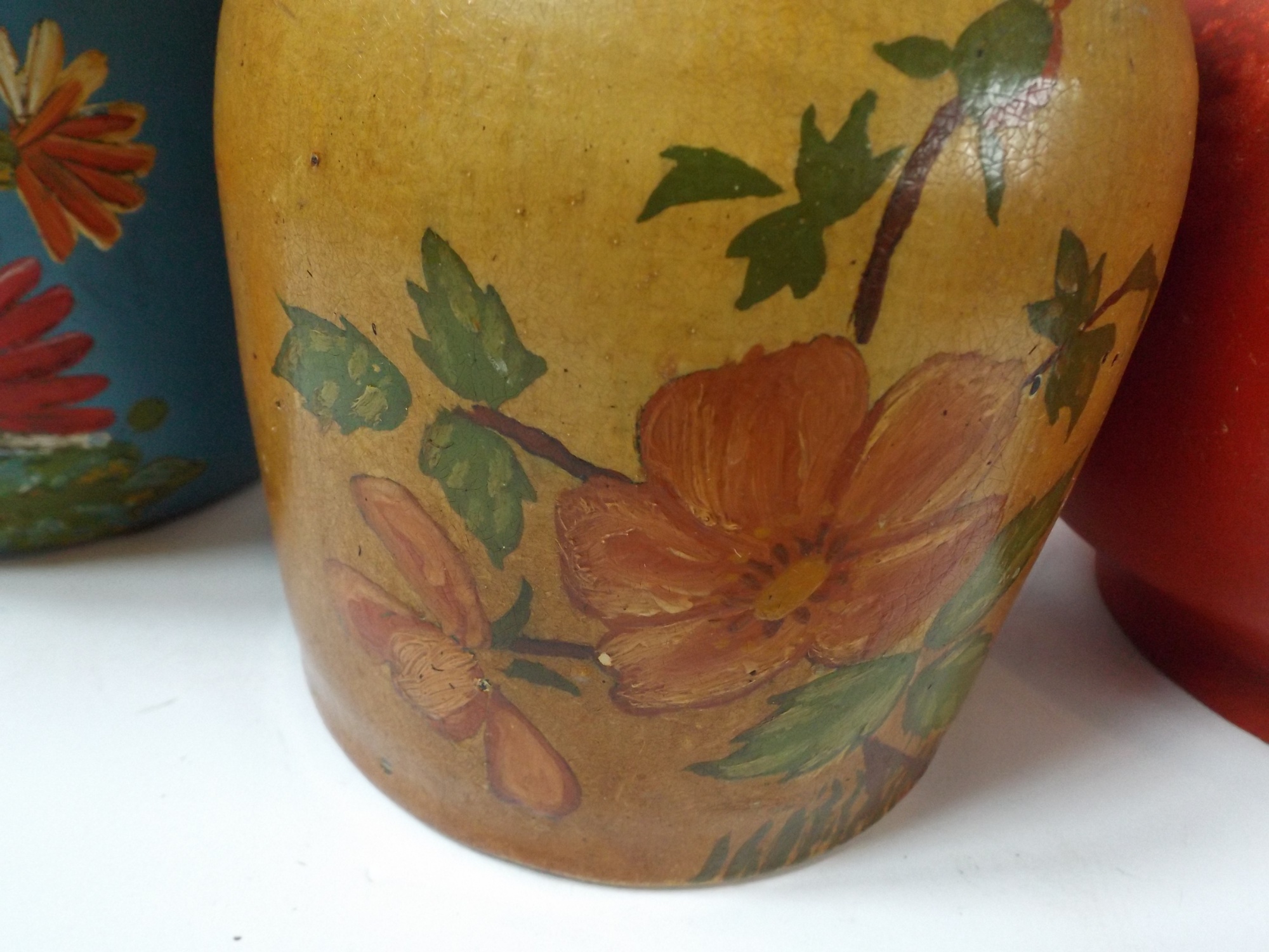 Vintage Floral-Painted Pottery Canisters