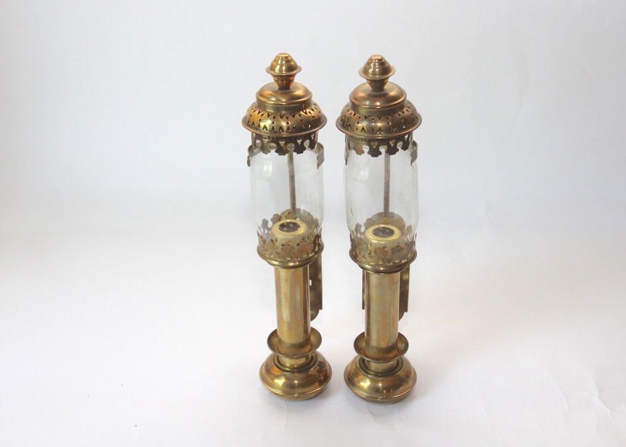 Antique Railroad Brass Candle Wall Sconces 