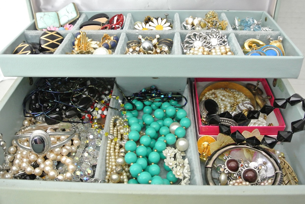 Soft Blue Music Playing Jewelry Box Filled with Jewelry