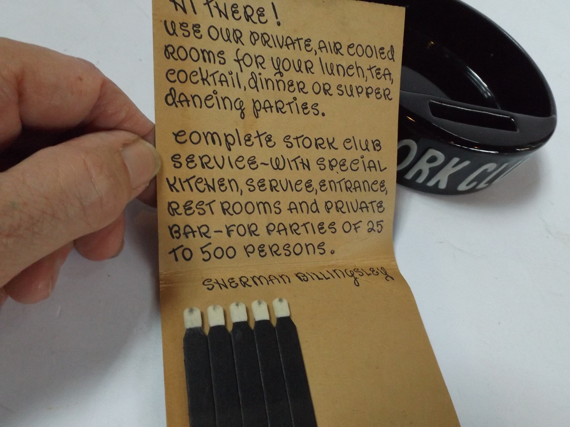 Vintage Stork Club Ash Receiver and Matchbook