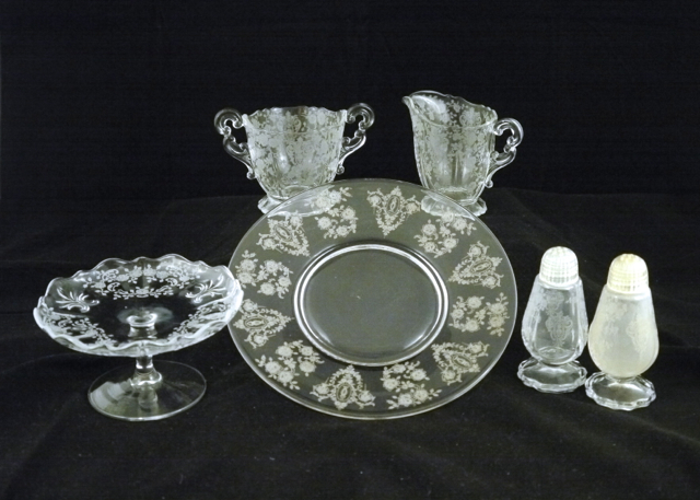 Vintage Cambridge "Rose Point" Etched Glass Dinnerware Set