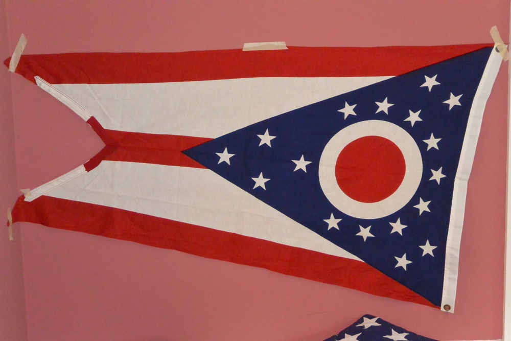 Three American Flags and One Ohio Flag